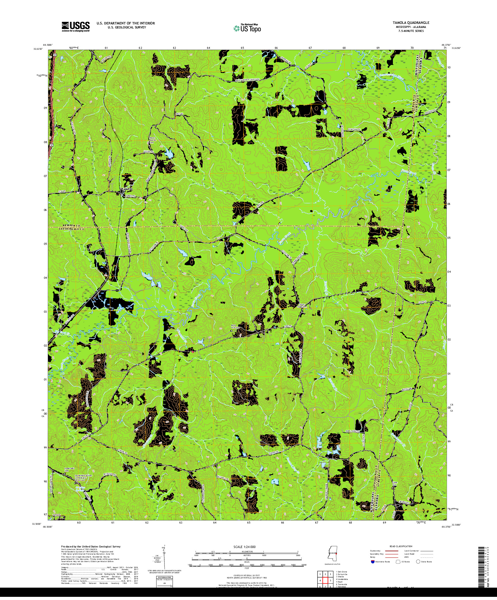USGS US TOPO 7.5-MINUTE MAP FOR TAMOLA, MS,AL 2018