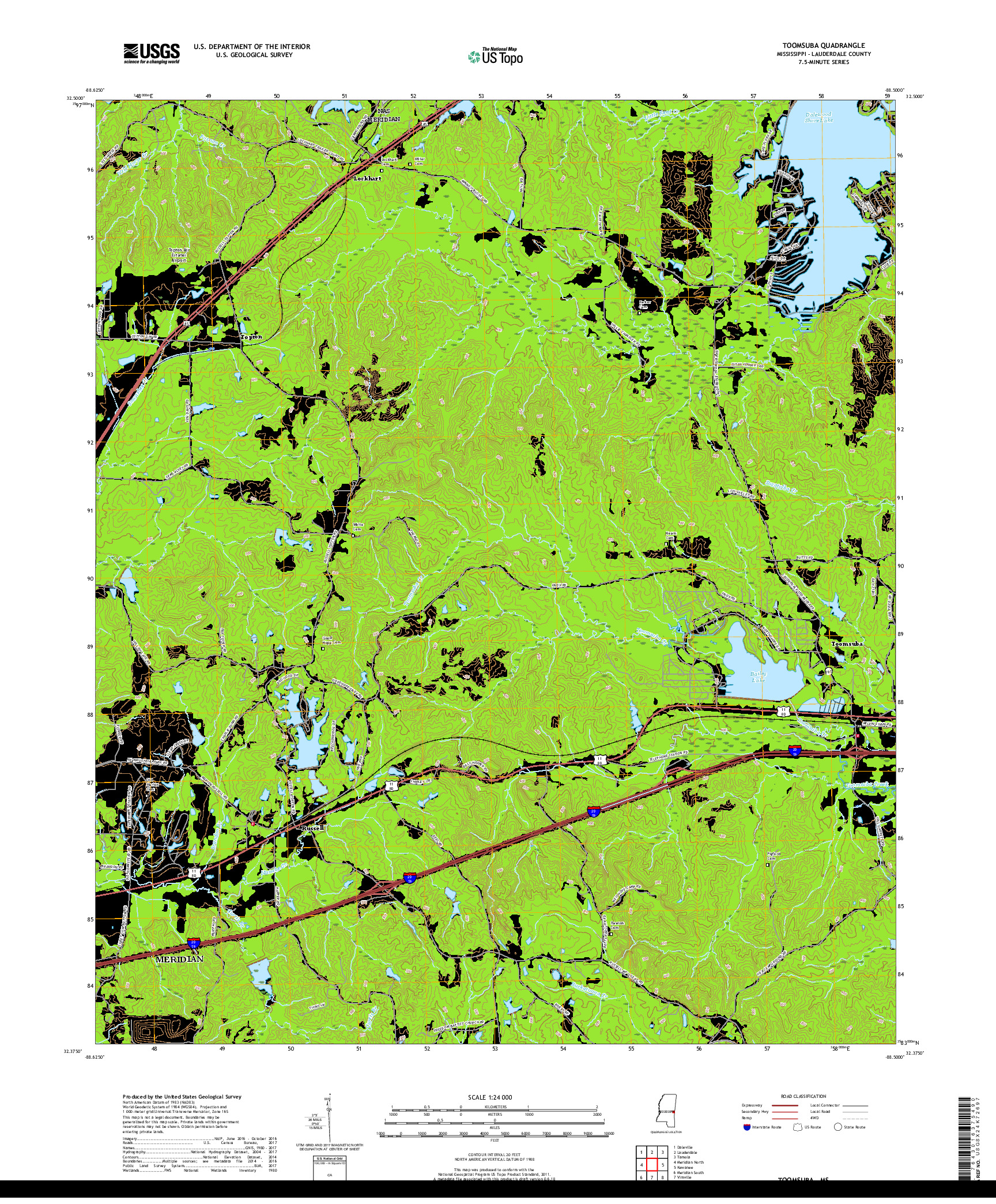 USGS US TOPO 7.5-MINUTE MAP FOR TOOMSUBA, MS 2018