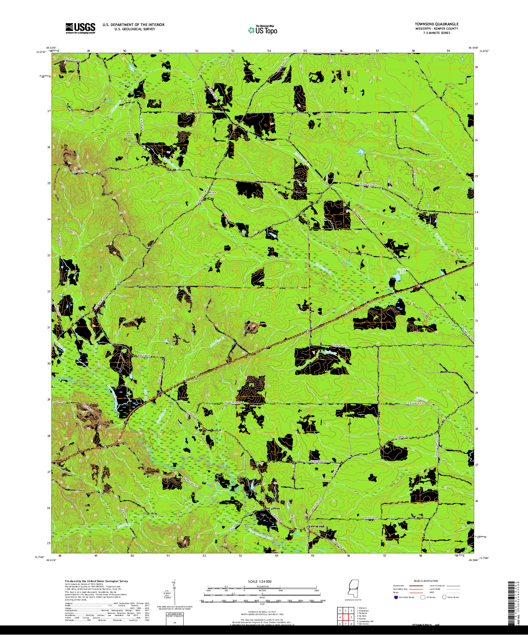 USGS US TOPO 7.5-MINUTE MAP FOR TOWNSEND, MS 2018