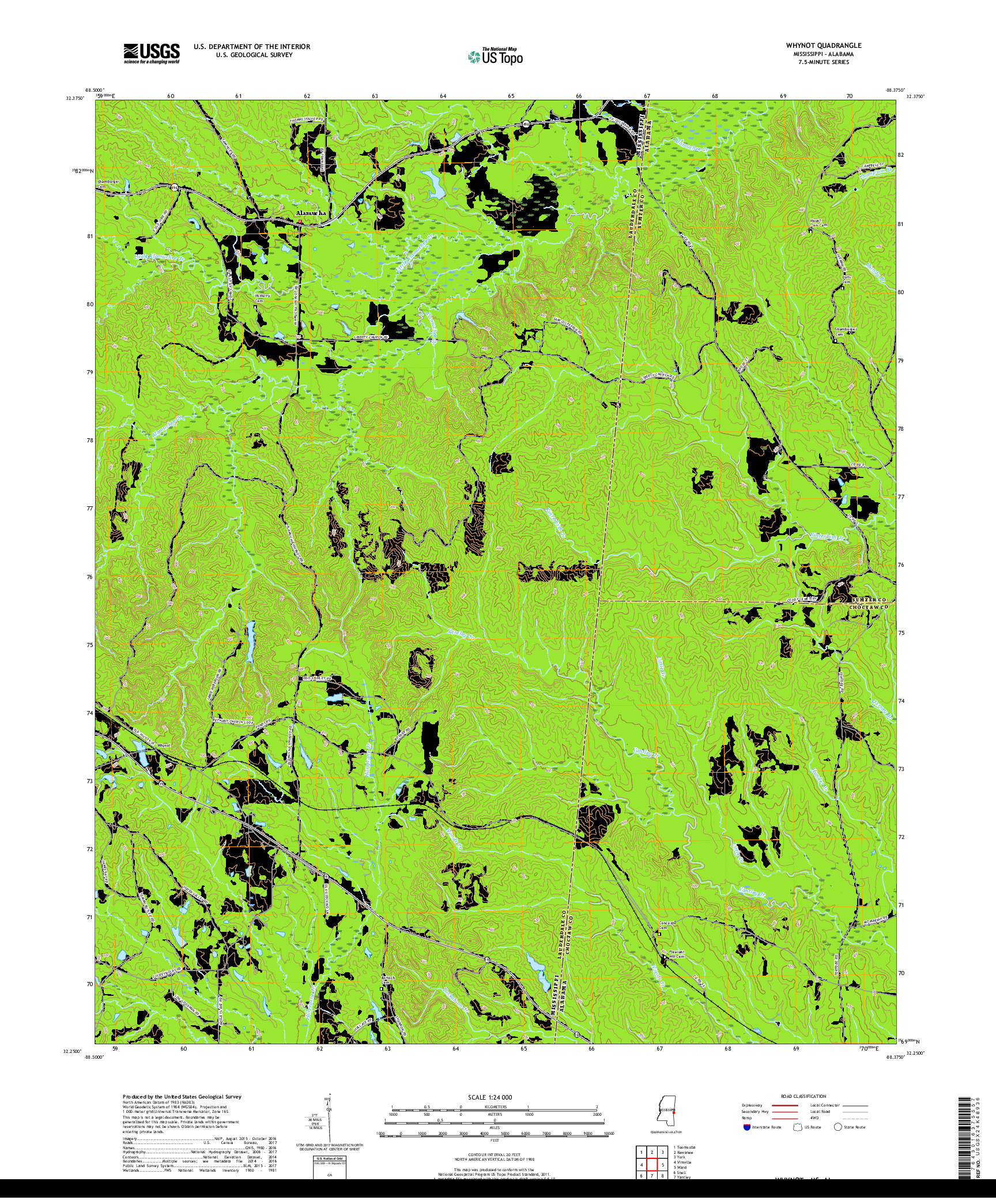 USGS US TOPO 7.5-MINUTE MAP FOR WHYNOT, MS,AL 2018