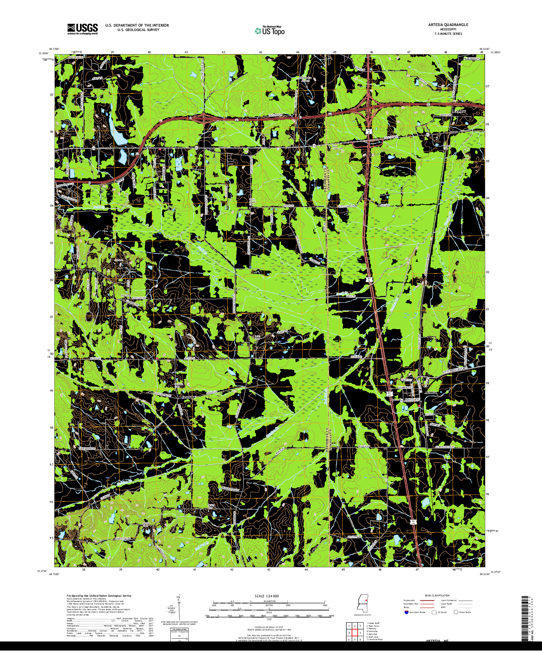 USGS US TOPO 7.5-MINUTE MAP FOR ARTESIA, MS 2018