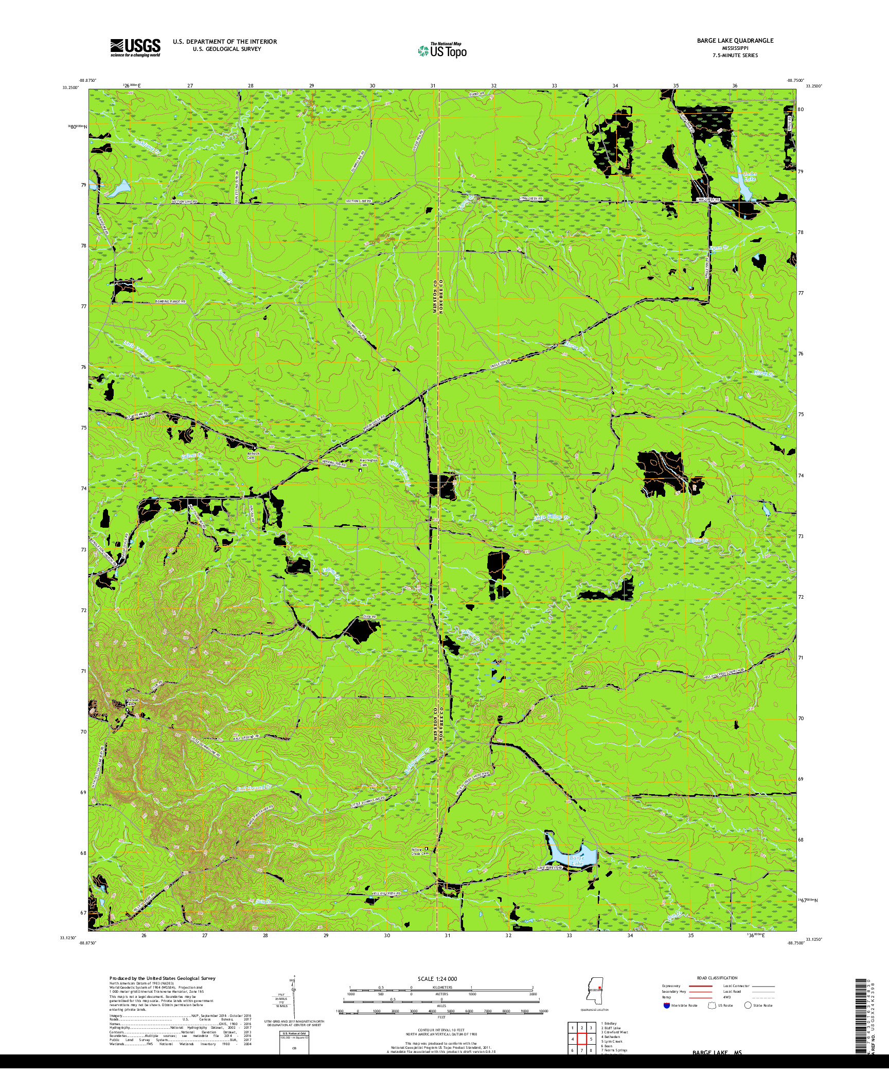 USGS US TOPO 7.5-MINUTE MAP FOR BARGE LAKE, MS 2018