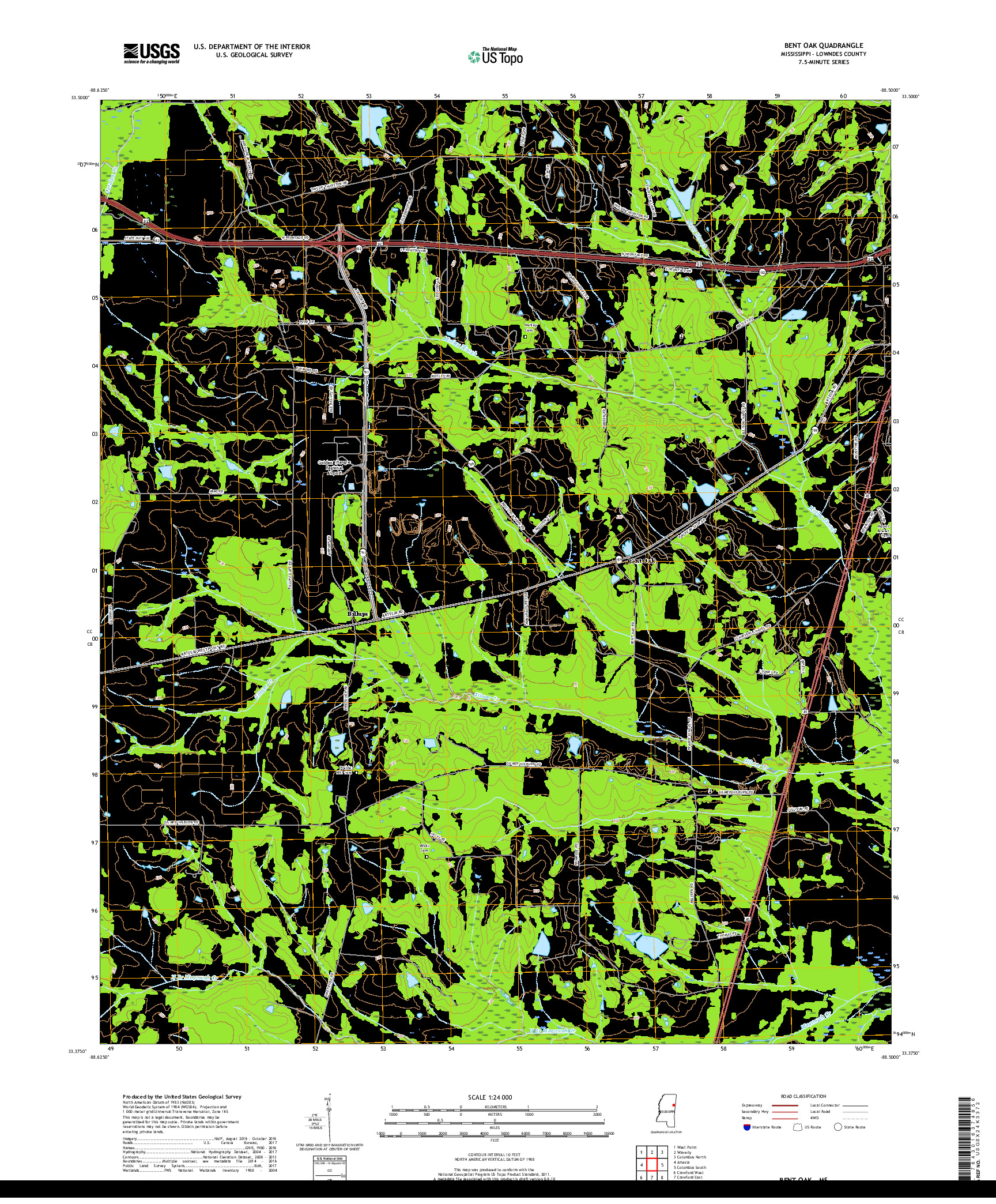 USGS US TOPO 7.5-MINUTE MAP FOR BENT OAK, MS 2018