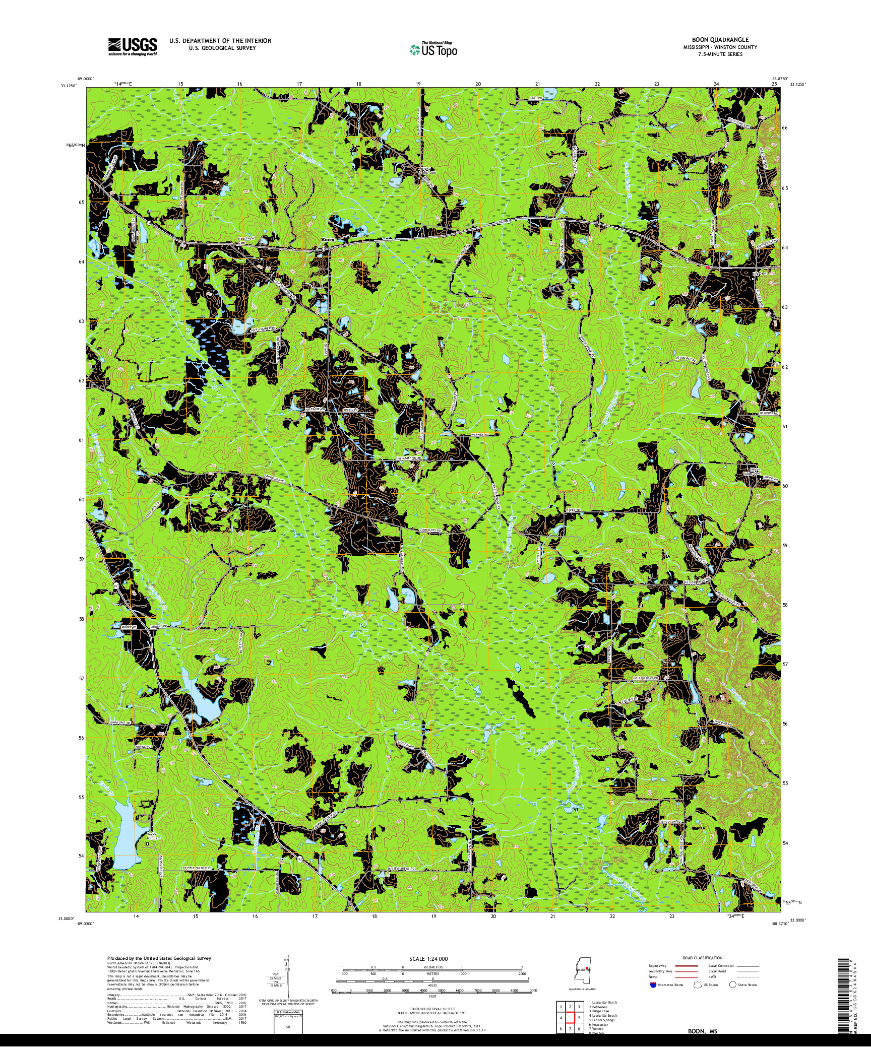 USGS US TOPO 7.5-MINUTE MAP FOR BOON, MS 2018