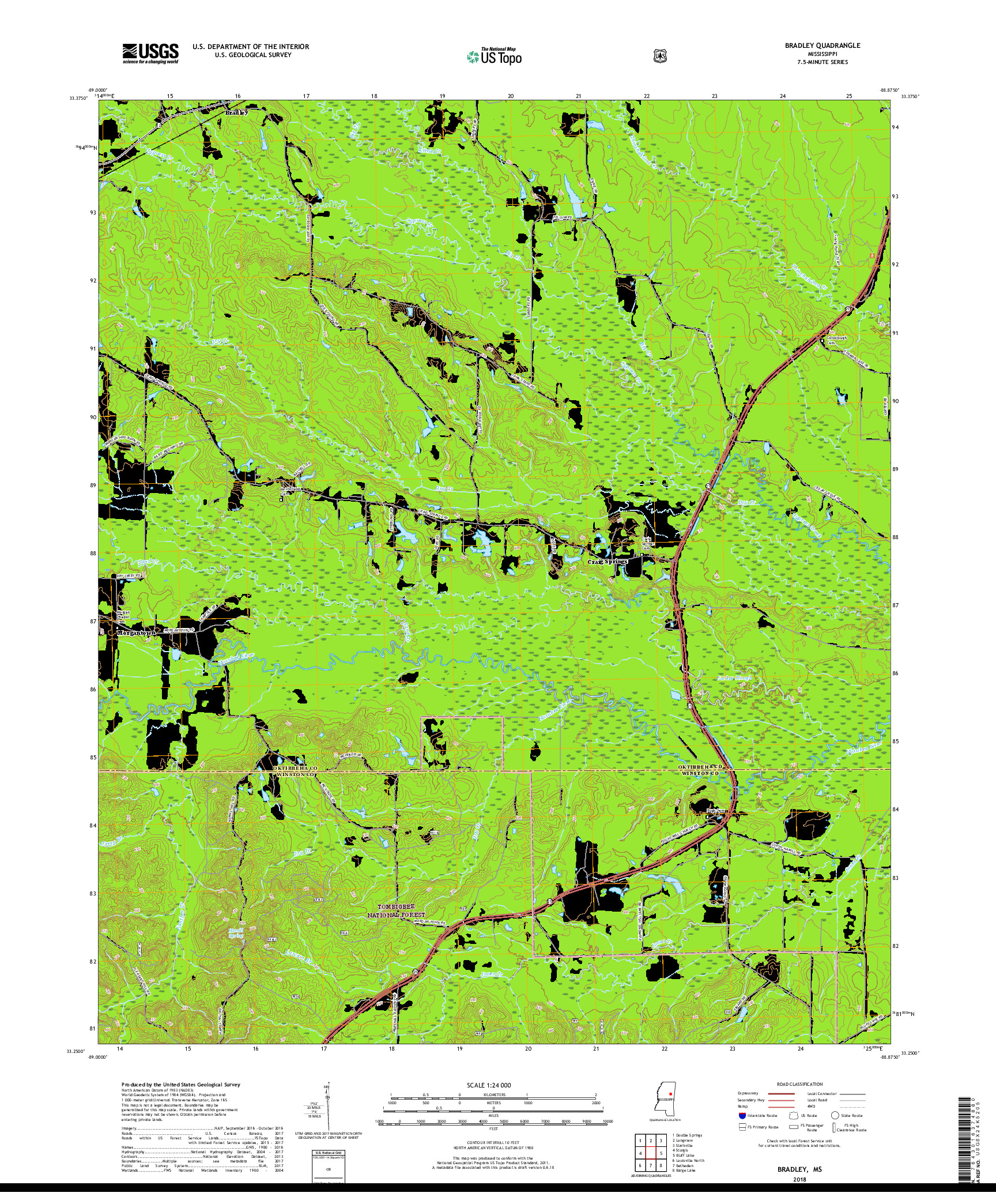 USGS US TOPO 7.5-MINUTE MAP FOR BRADLEY, MS 2018