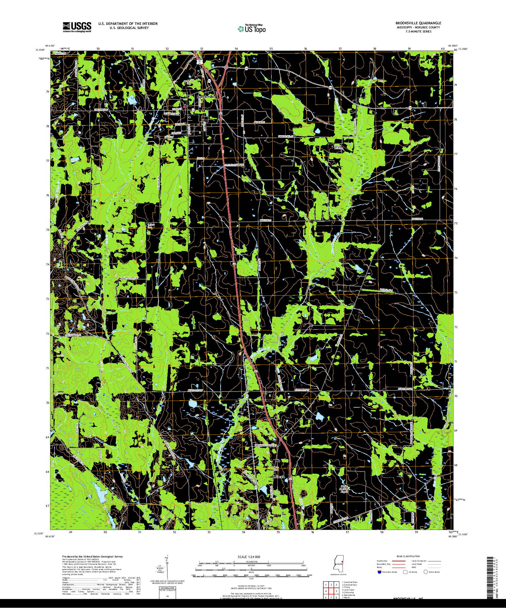 USGS US TOPO 7.5-MINUTE MAP FOR BROOKSVILLE, MS 2018