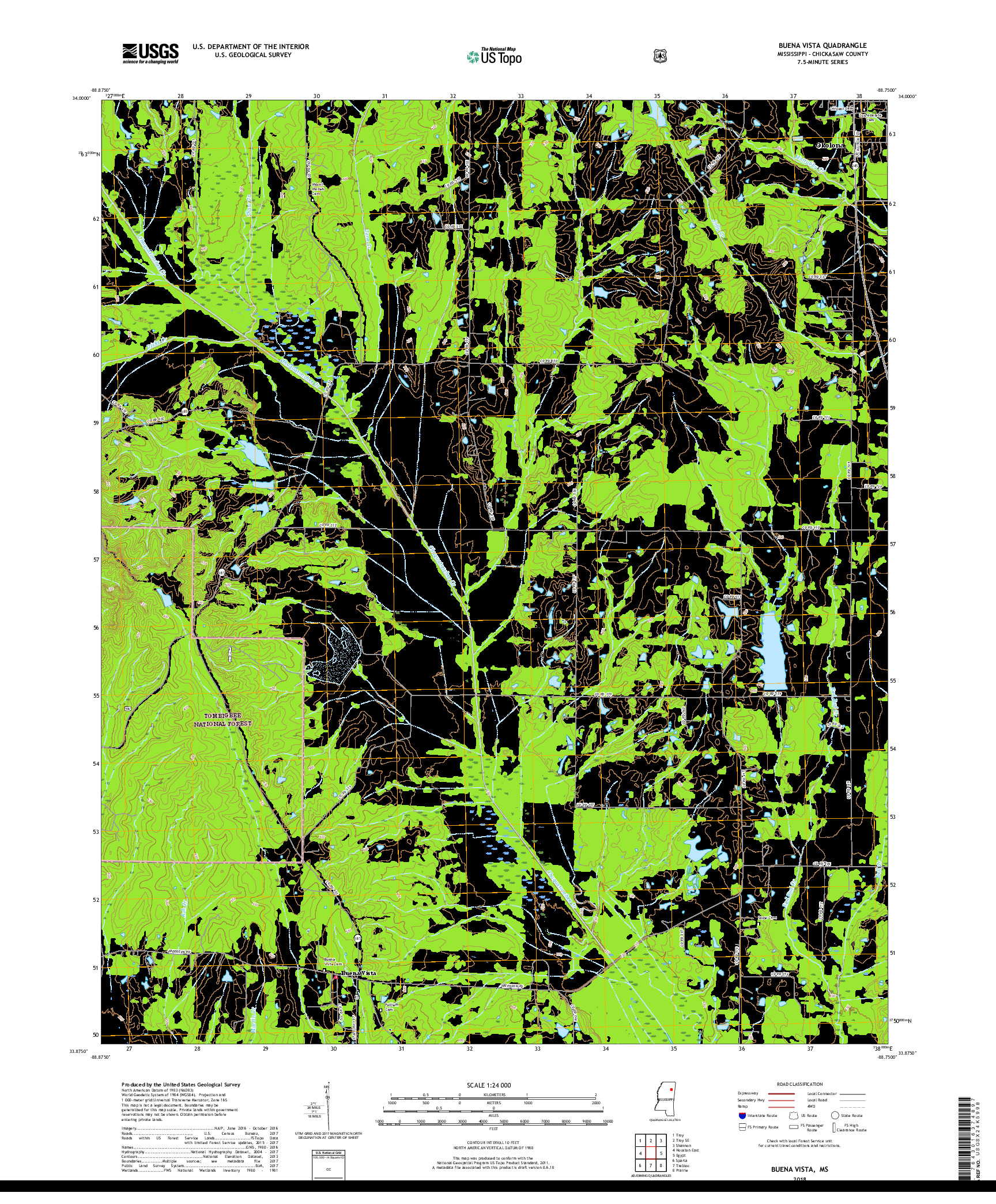 USGS US TOPO 7.5-MINUTE MAP FOR BUENA VISTA, MS 2018