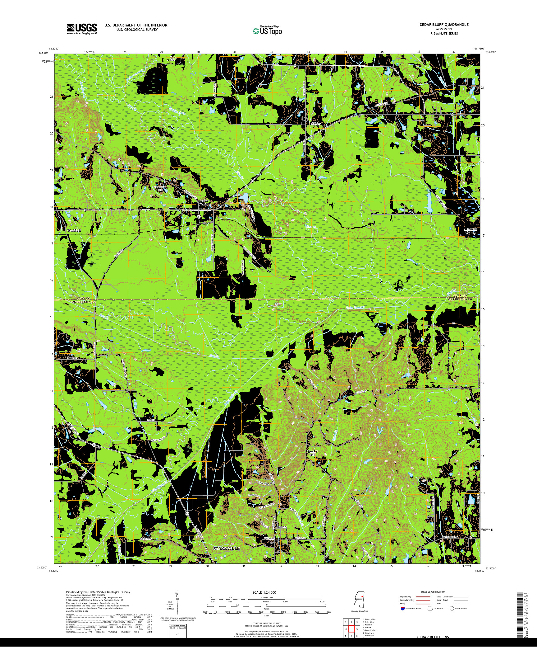 USGS US TOPO 7.5-MINUTE MAP FOR CEDAR BLUFF, MS 2018