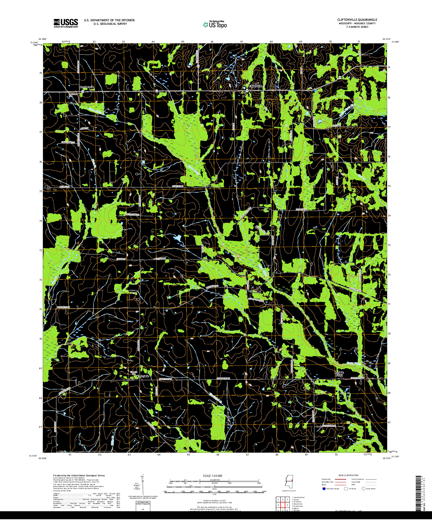 USGS US TOPO 7.5-MINUTE MAP FOR CLIFTONVILLE, MS 2018