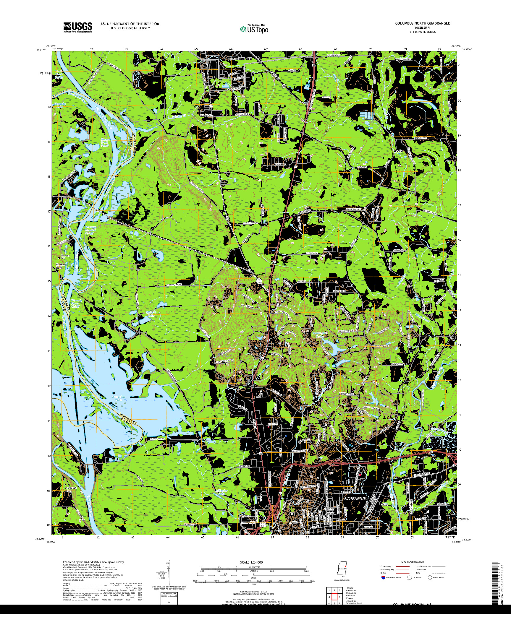 USGS US TOPO 7.5-MINUTE MAP FOR COLUMBUS NORTH, MS 2018