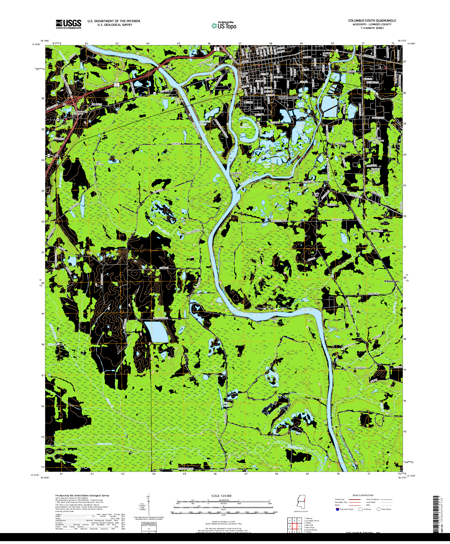 USGS US TOPO 7.5-MINUTE MAP FOR COLUMBUS SOUTH, MS 2018