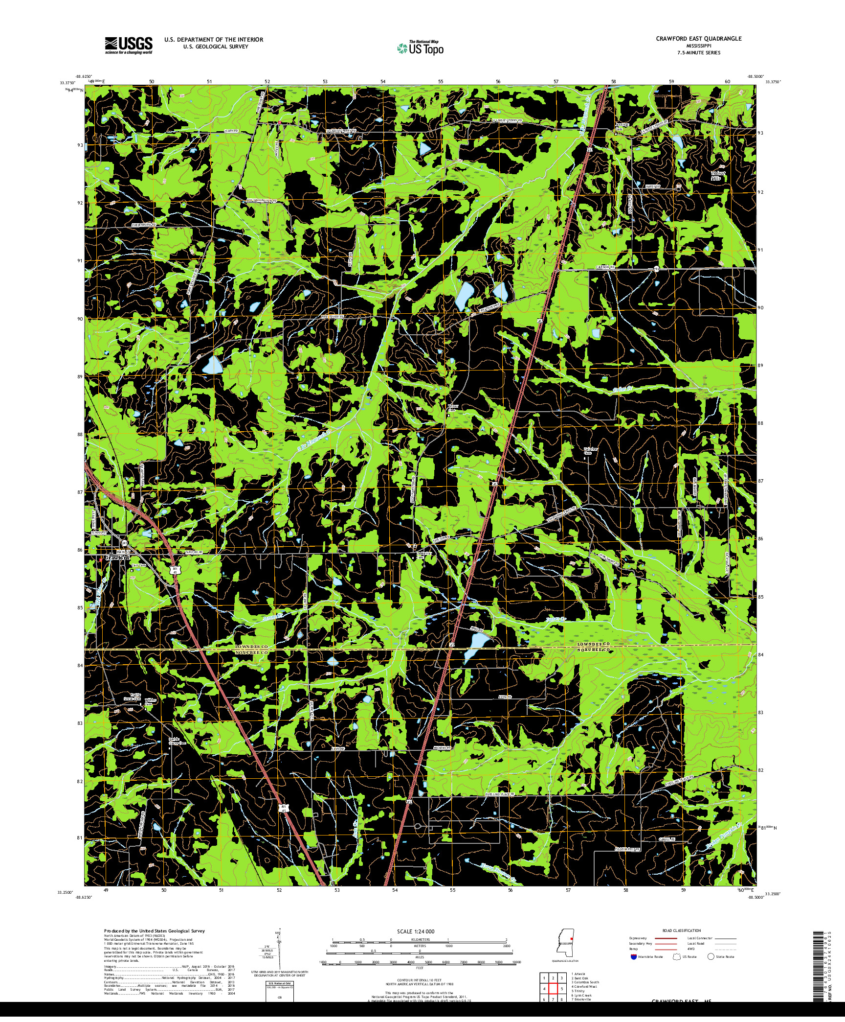 USGS US TOPO 7.5-MINUTE MAP FOR CRAWFORD EAST, MS 2018