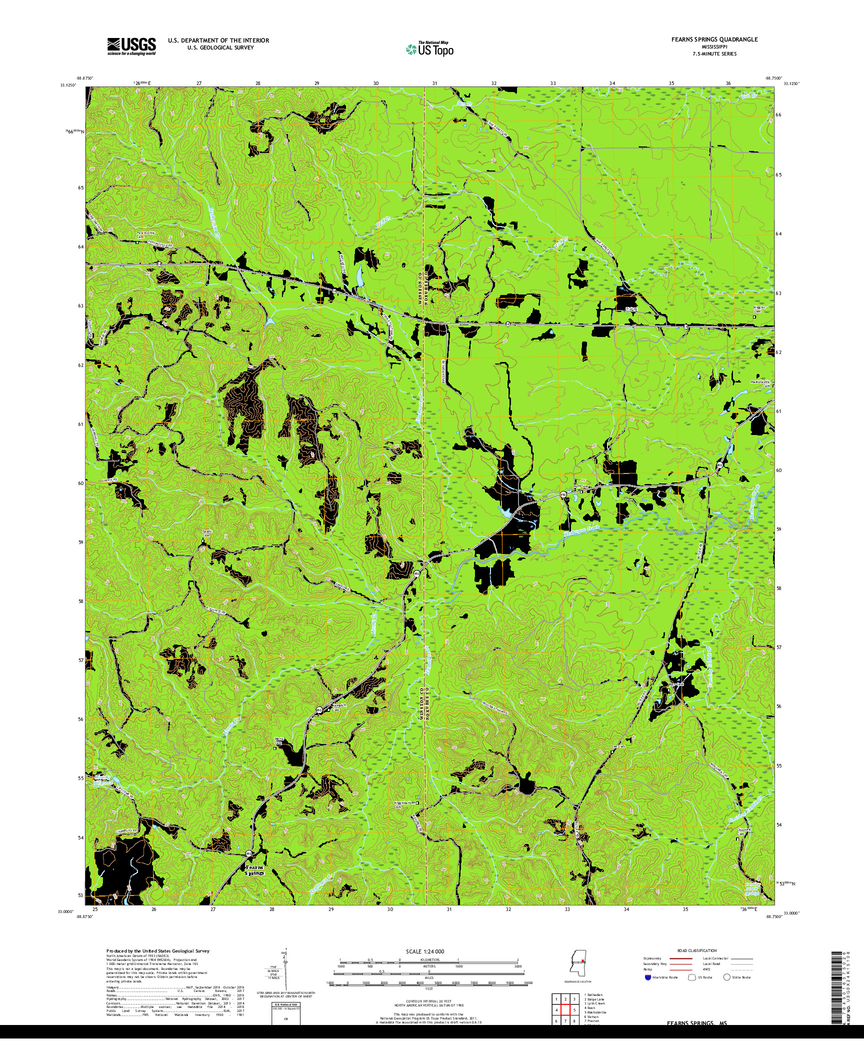 USGS US TOPO 7.5-MINUTE MAP FOR FEARNS SPRINGS, MS 2018