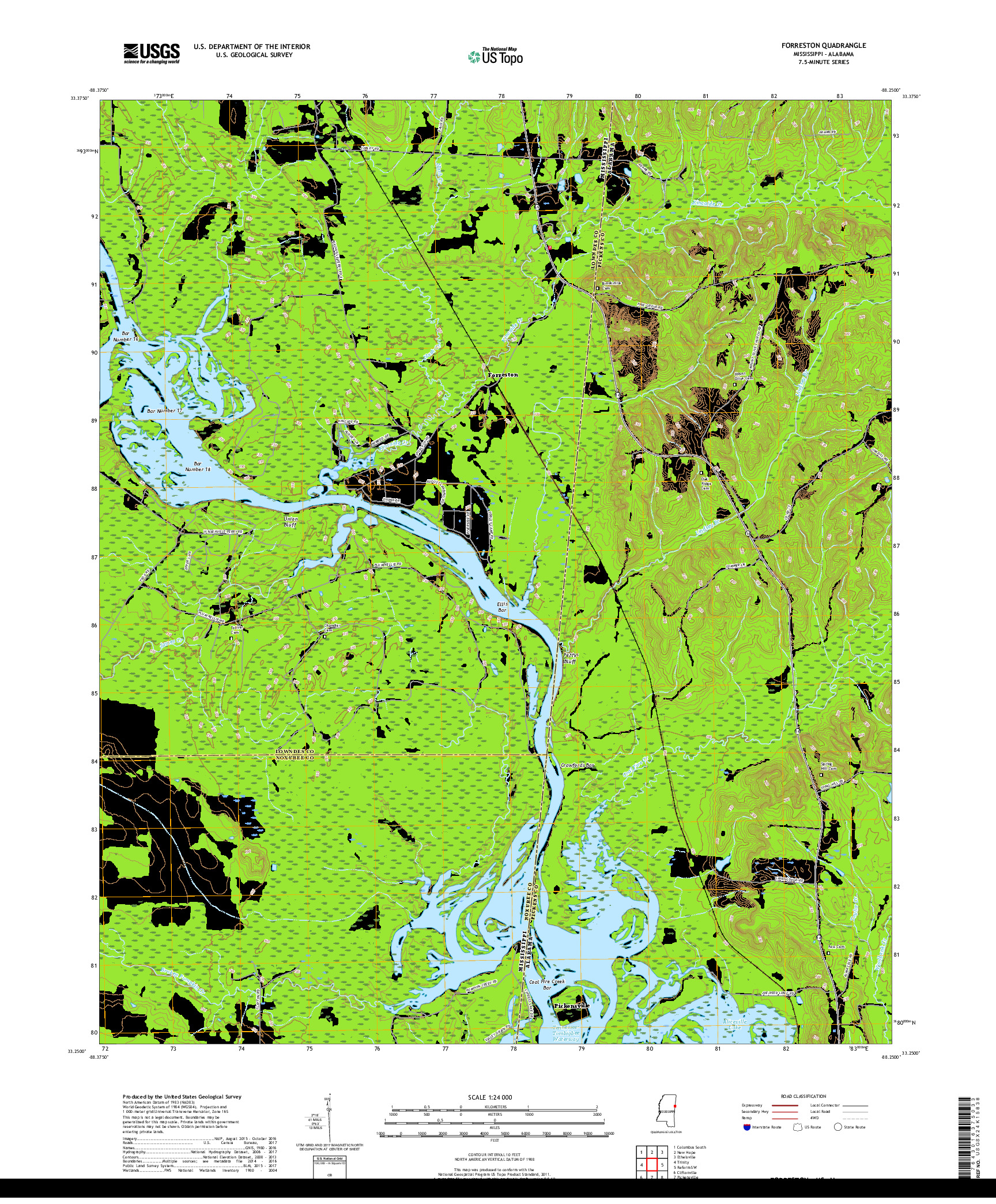 USGS US TOPO 7.5-MINUTE MAP FOR FORRESTON, MS,AL 2018