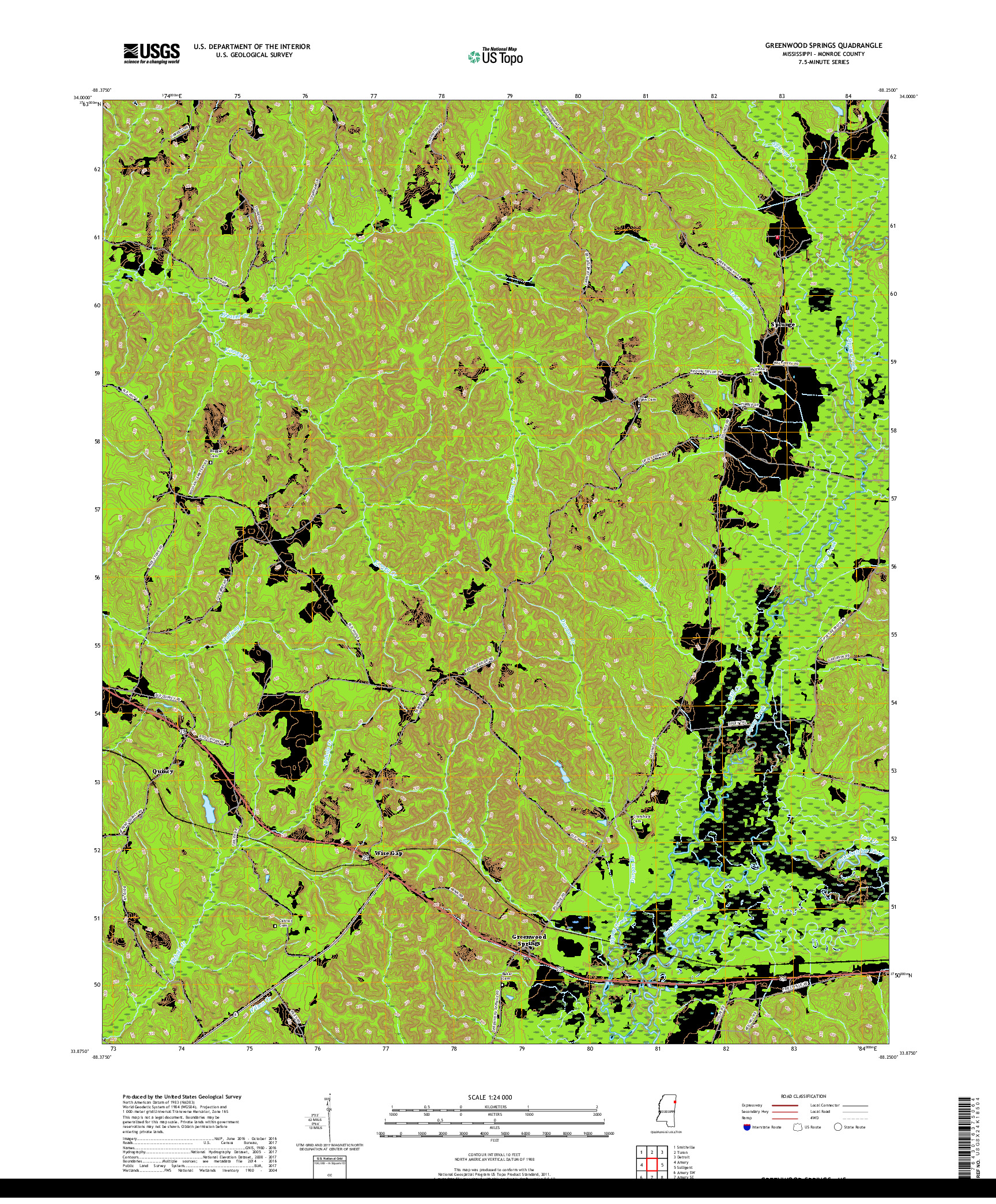 USGS US TOPO 7.5-MINUTE MAP FOR GREENWOOD SPRINGS, MS 2018