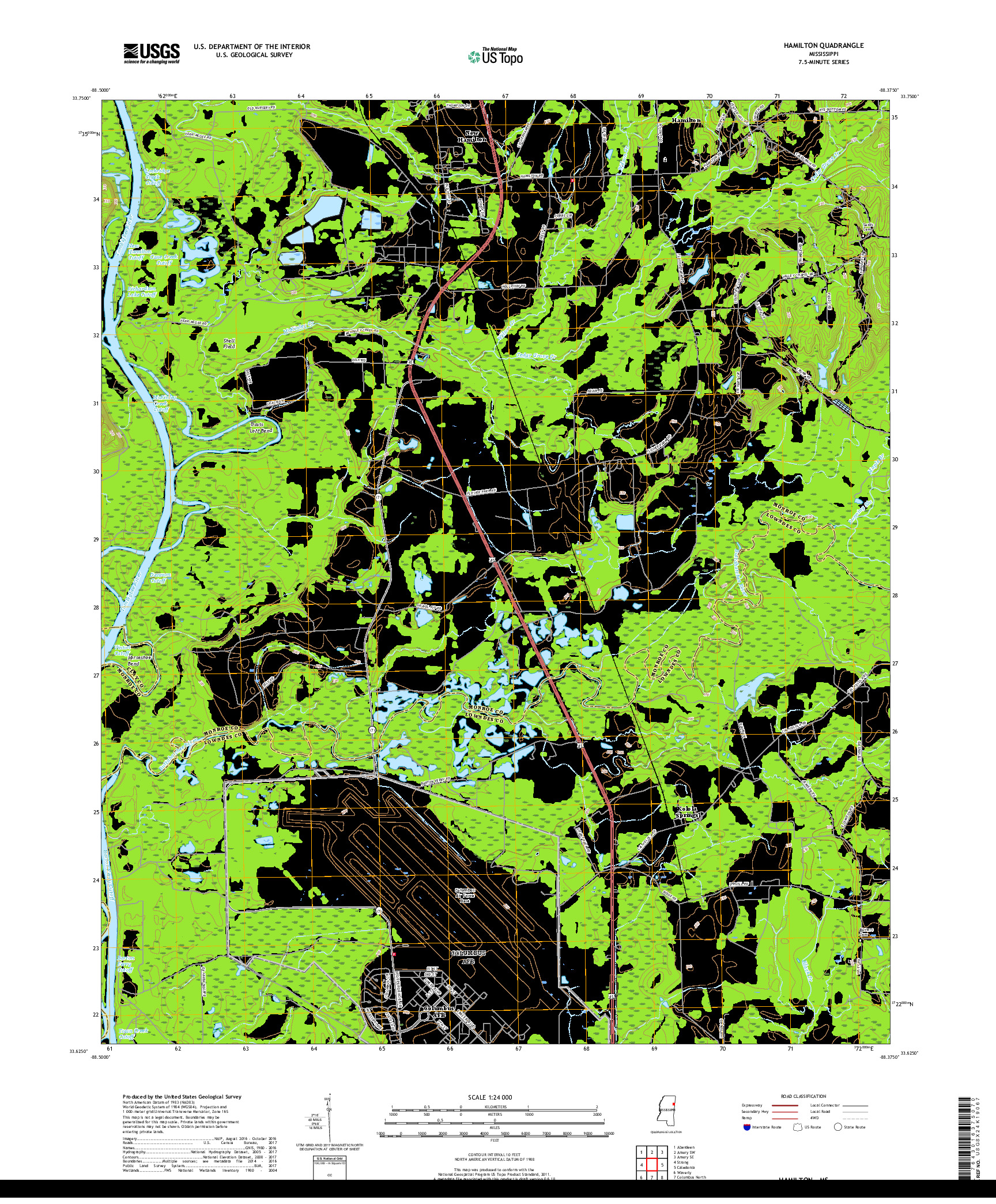 USGS US TOPO 7.5-MINUTE MAP FOR HAMILTON, MS 2018