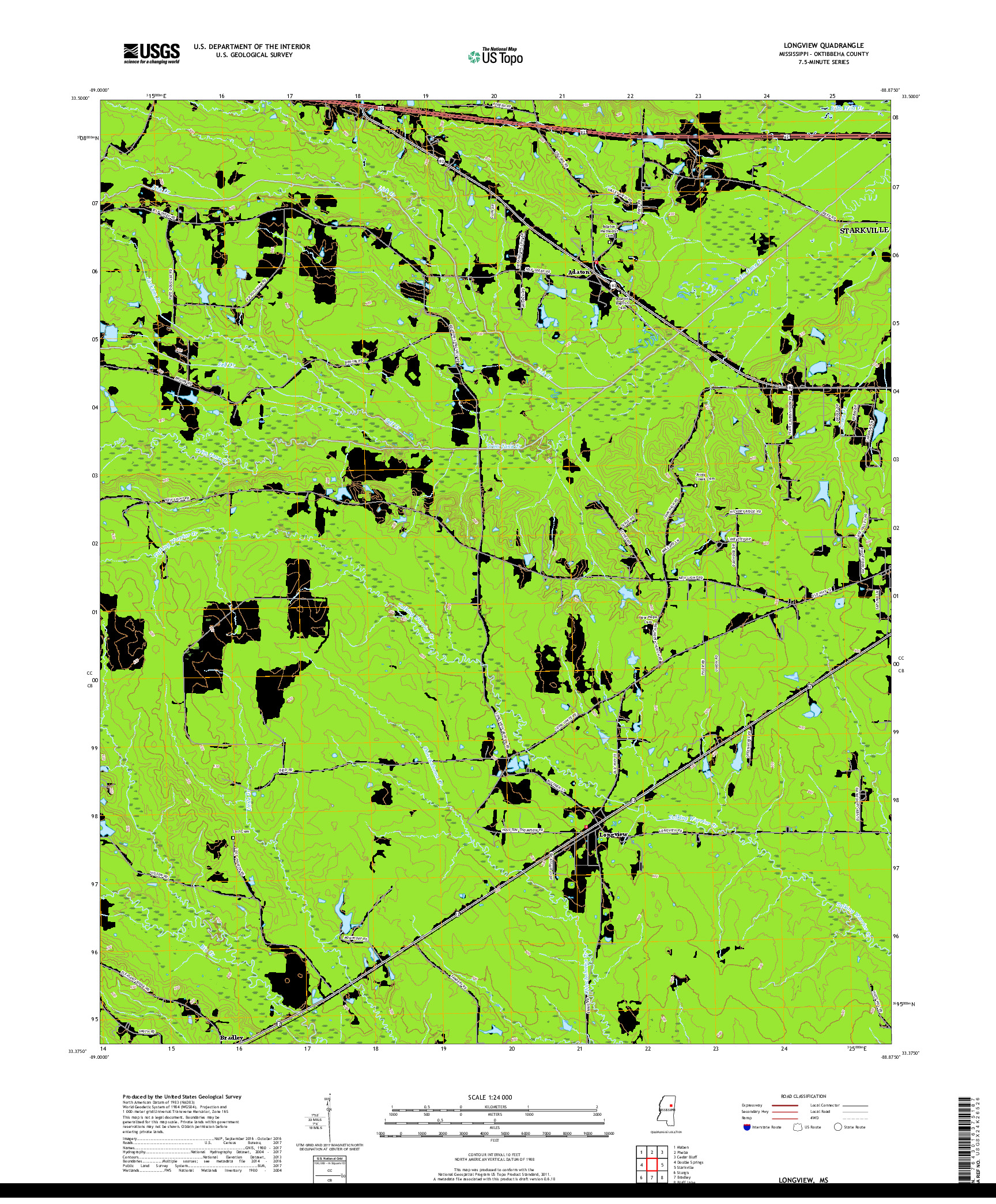 USGS US TOPO 7.5-MINUTE MAP FOR LONGVIEW, MS 2018