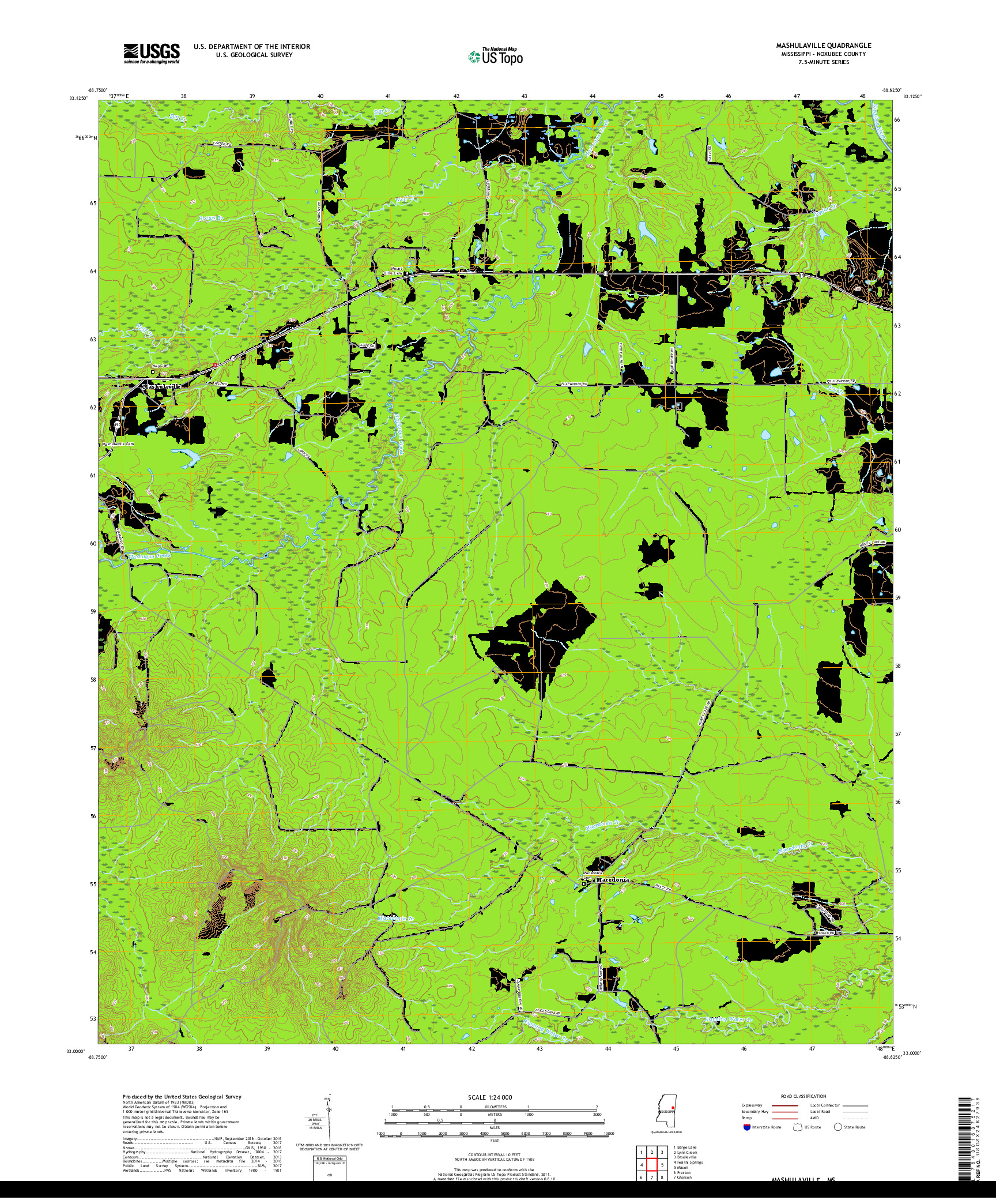 USGS US TOPO 7.5-MINUTE MAP FOR MASHULAVILLE, MS 2018