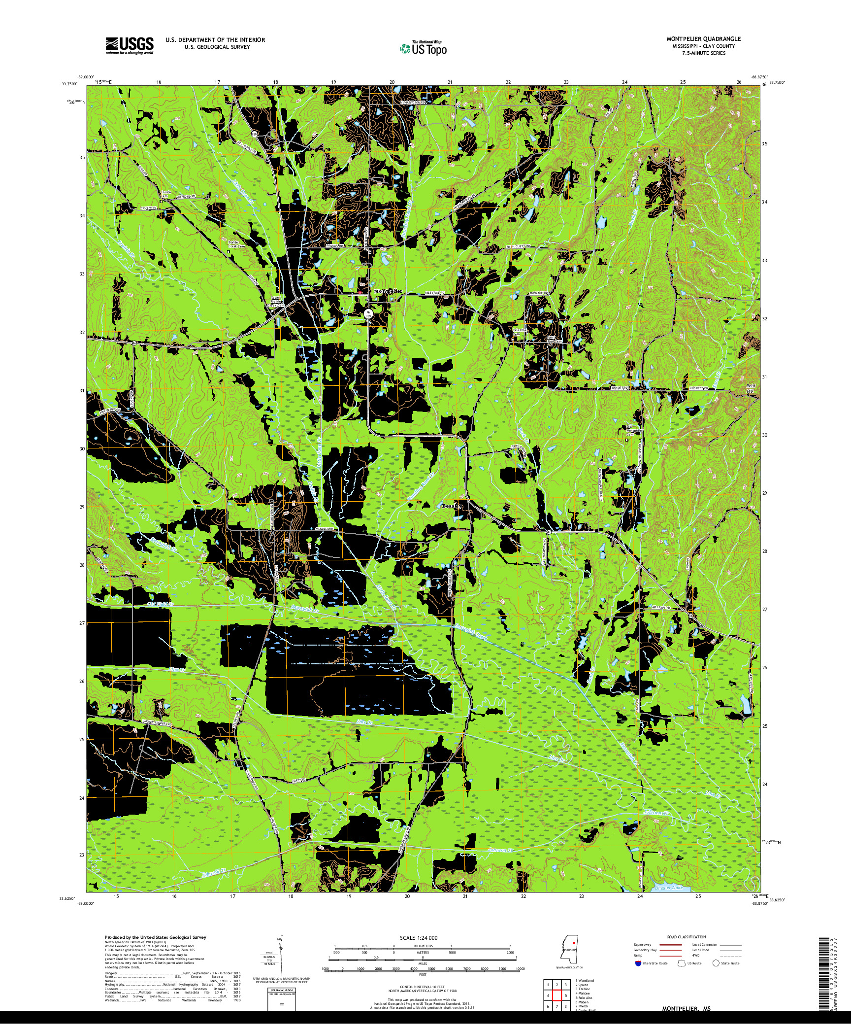 USGS US TOPO 7.5-MINUTE MAP FOR MONTPELIER, MS 2018