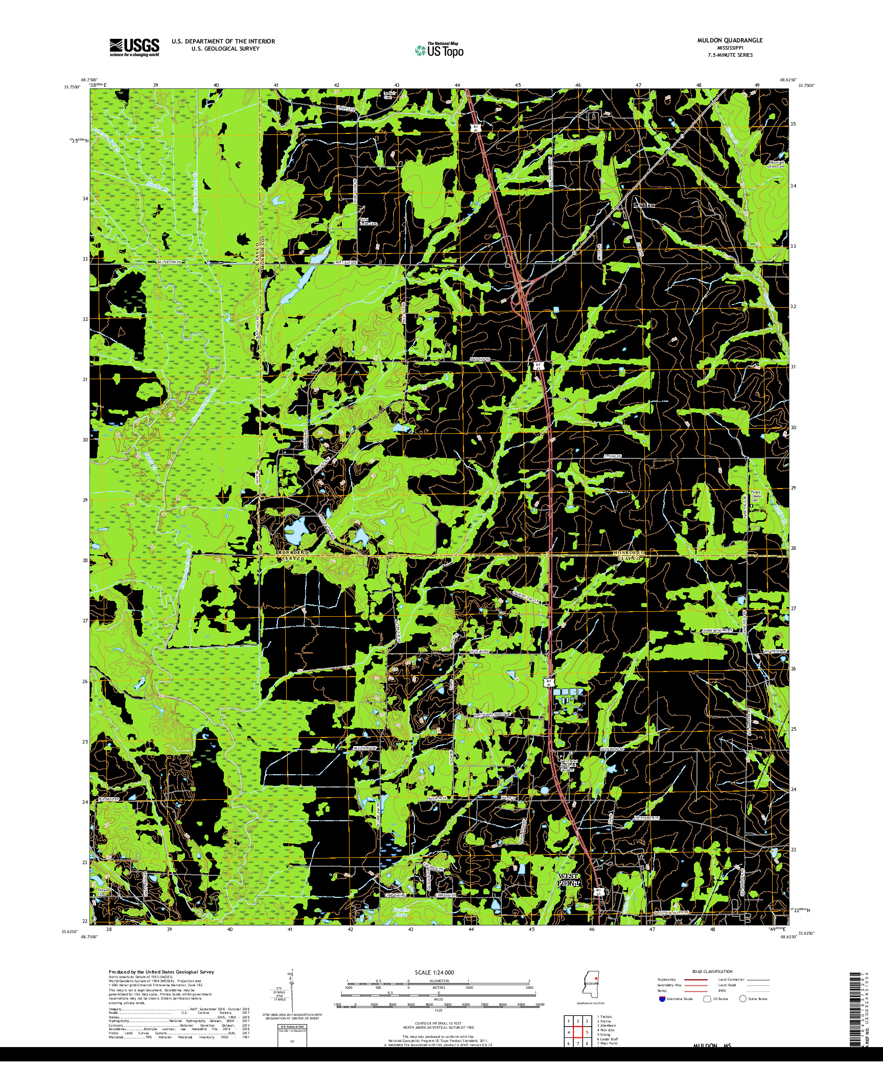 USGS US TOPO 7.5-MINUTE MAP FOR MULDON, MS 2018