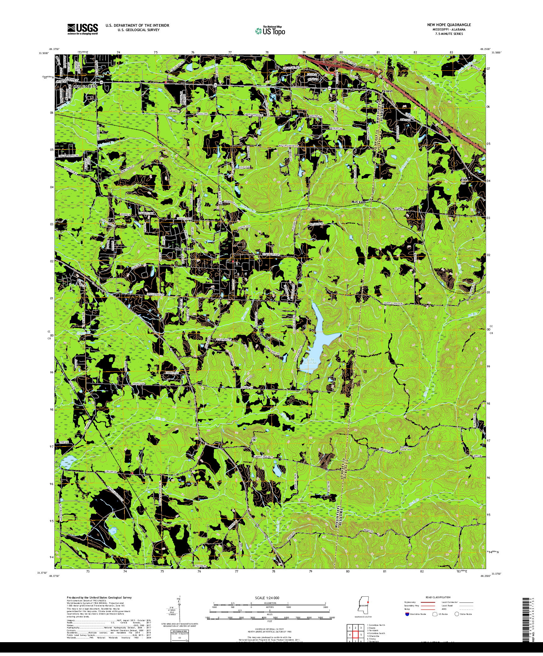 USGS US TOPO 7.5-MINUTE MAP FOR NEW HOPE, MS,AL 2018