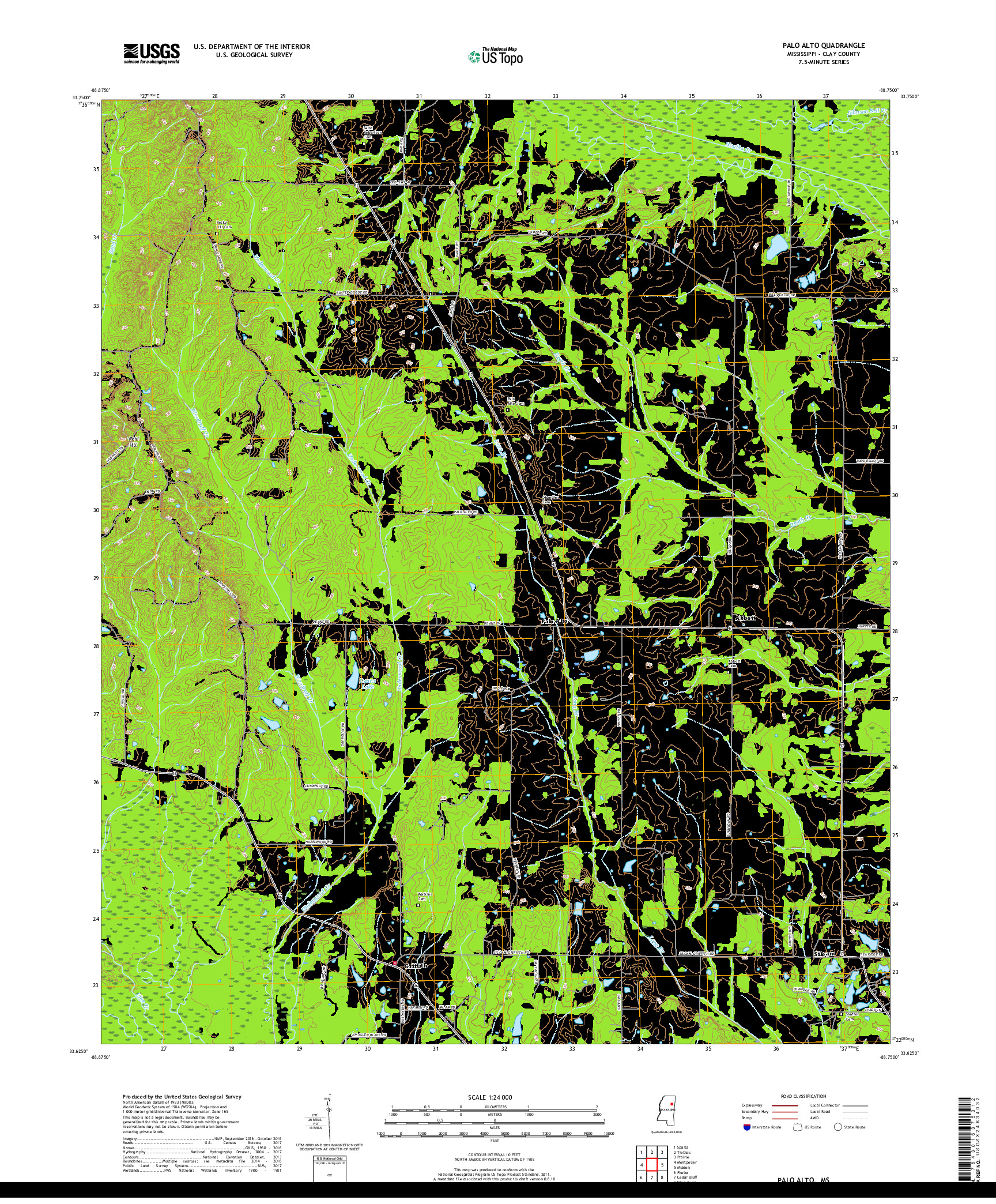 USGS US TOPO 7.5-MINUTE MAP FOR PALO ALTO, MS 2018