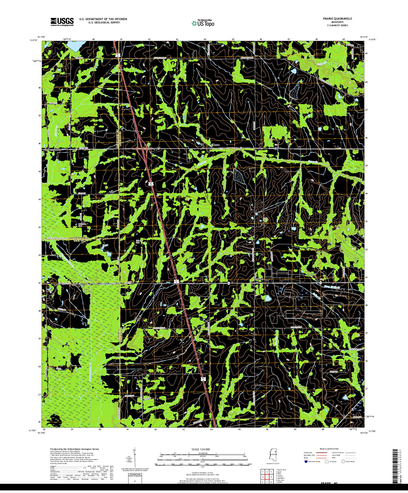 USGS US TOPO 7.5-MINUTE MAP FOR PRAIRIE, MS 2018