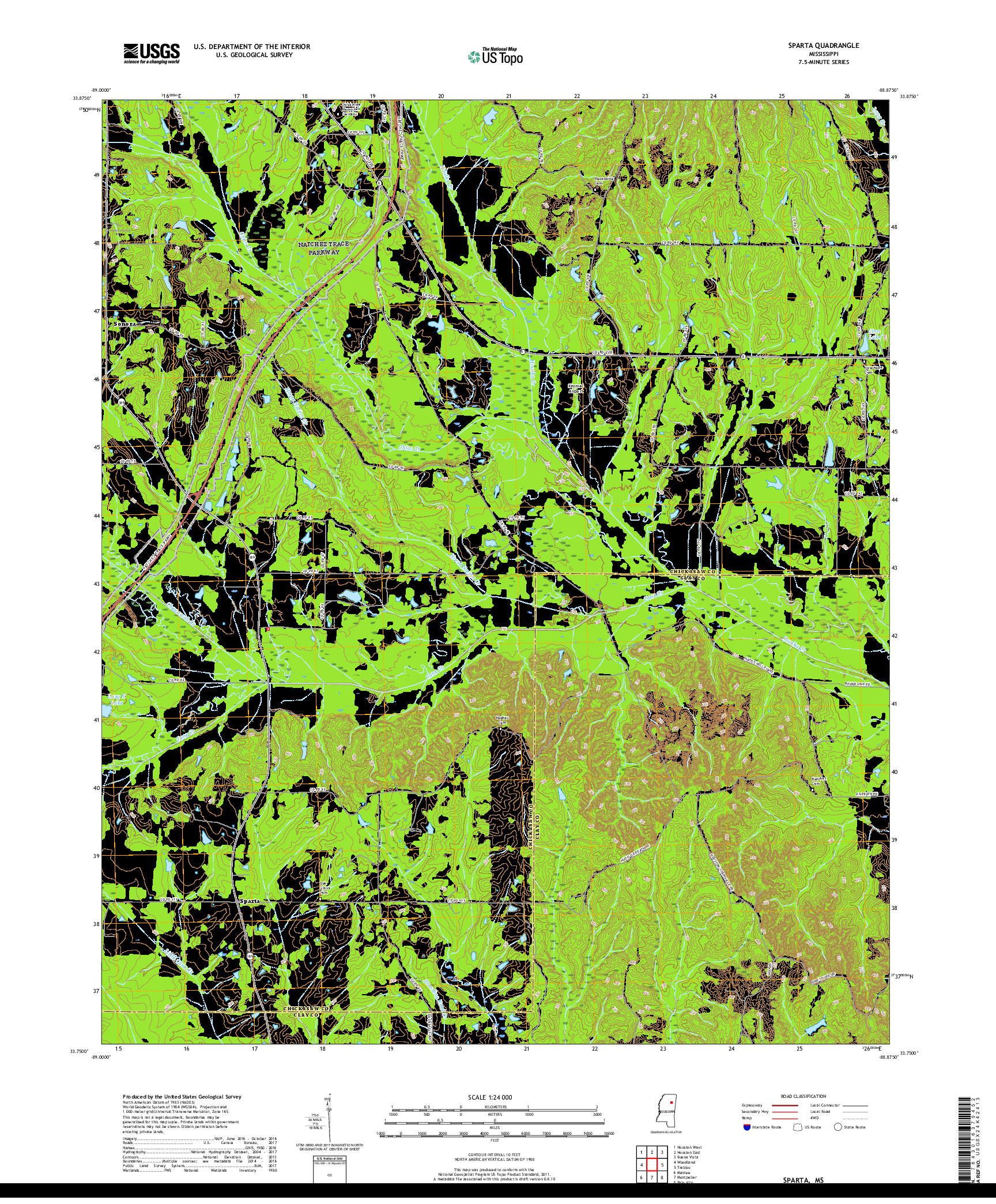 USGS US TOPO 7.5-MINUTE MAP FOR SPARTA, MS 2018