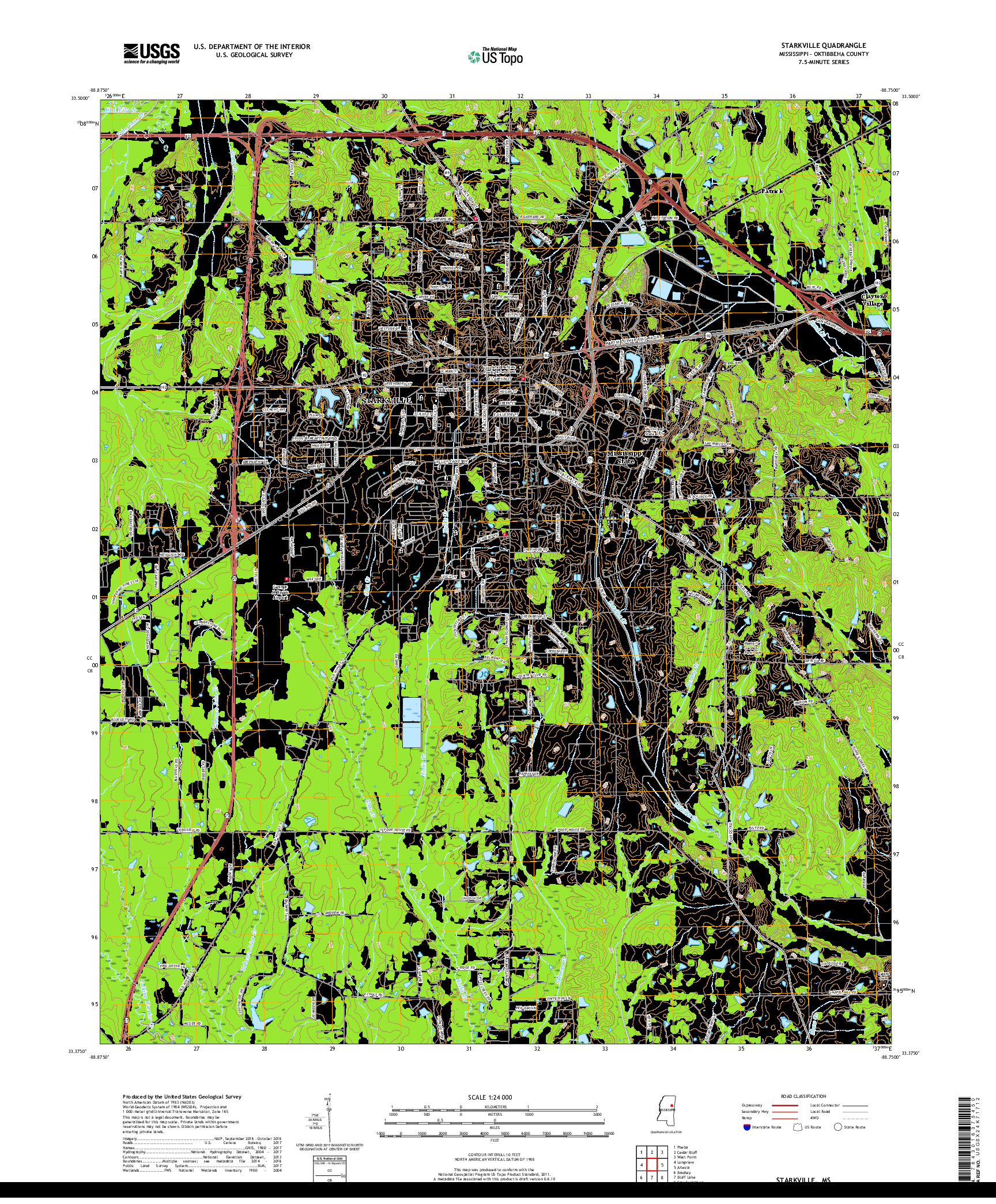 USGS US TOPO 7.5-MINUTE MAP FOR STARKVILLE, MS 2018