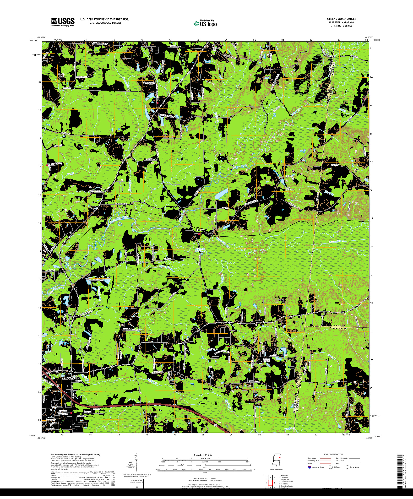 USGS US TOPO 7.5-MINUTE MAP FOR STEENS, MS,AL 2018