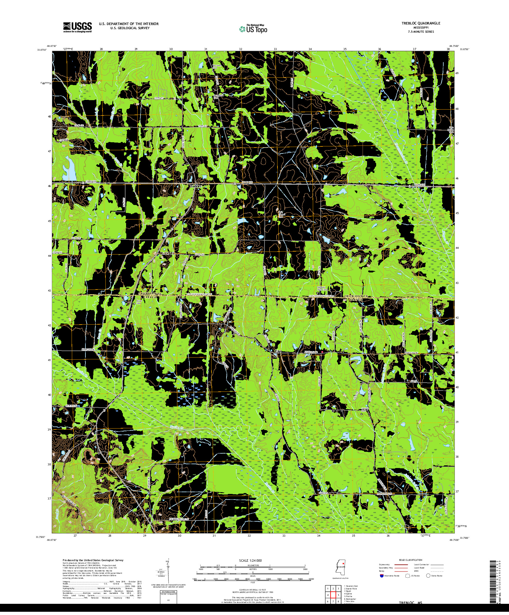 USGS US TOPO 7.5-MINUTE MAP FOR TREBLOC, MS 2018