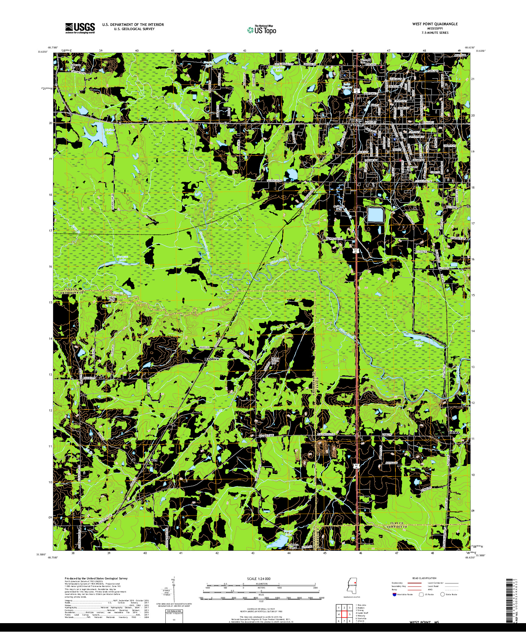 USGS US TOPO 7.5-MINUTE MAP FOR WEST POINT, MS 2018