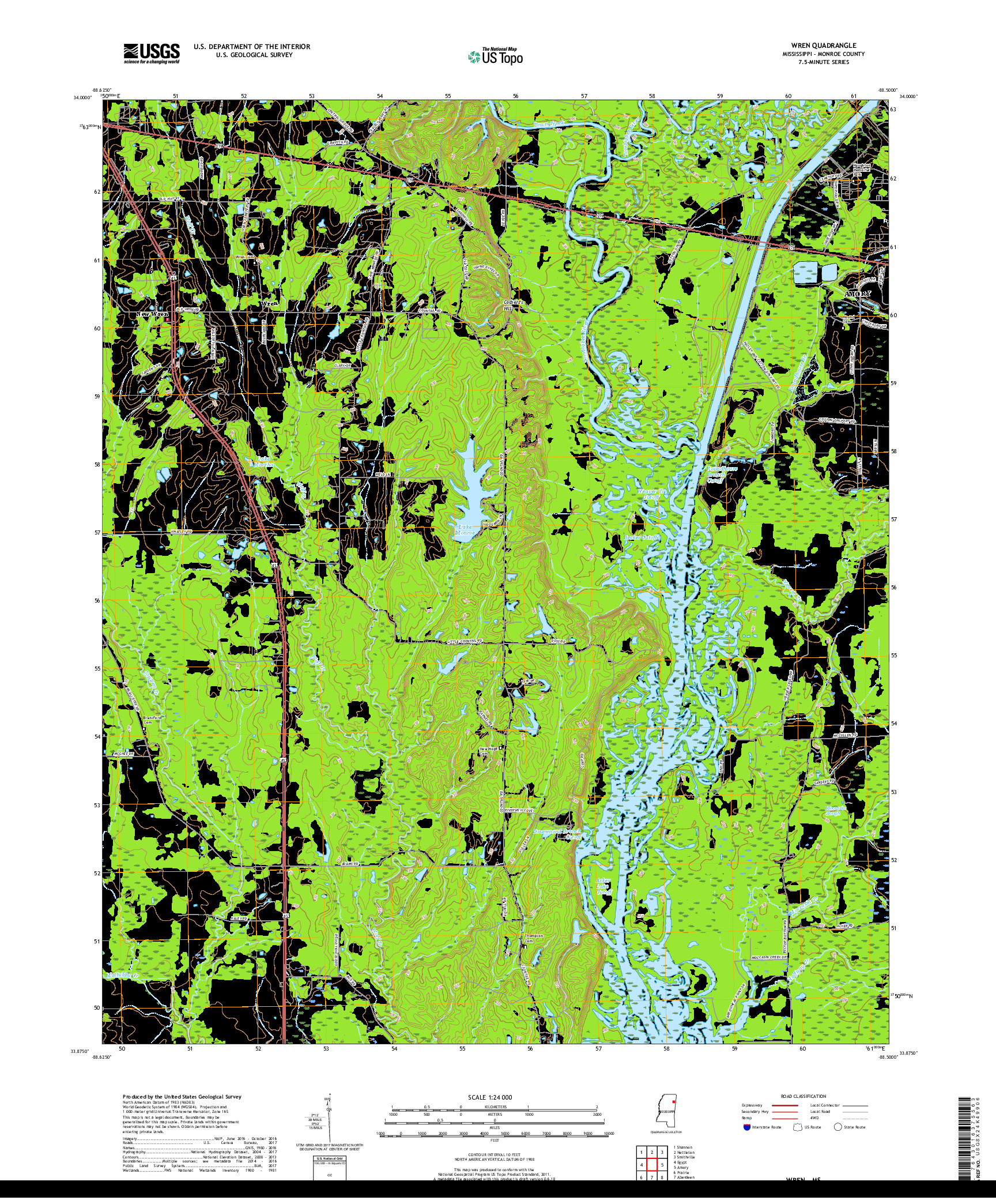 USGS US TOPO 7.5-MINUTE MAP FOR WREN, MS 2018