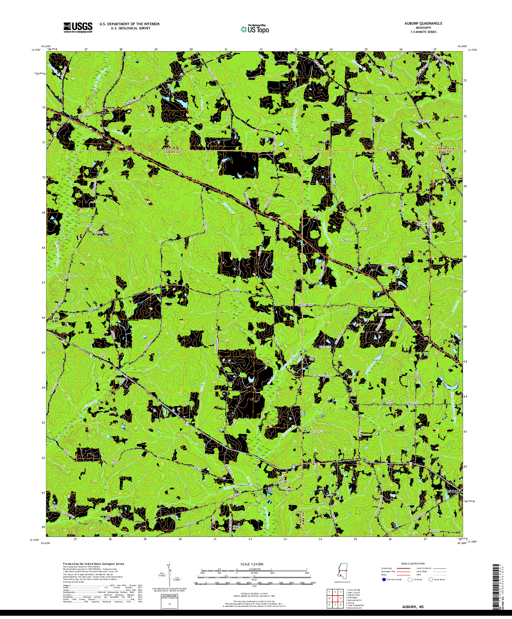 USGS US TOPO 7.5-MINUTE MAP FOR AUBURN, MS 2018