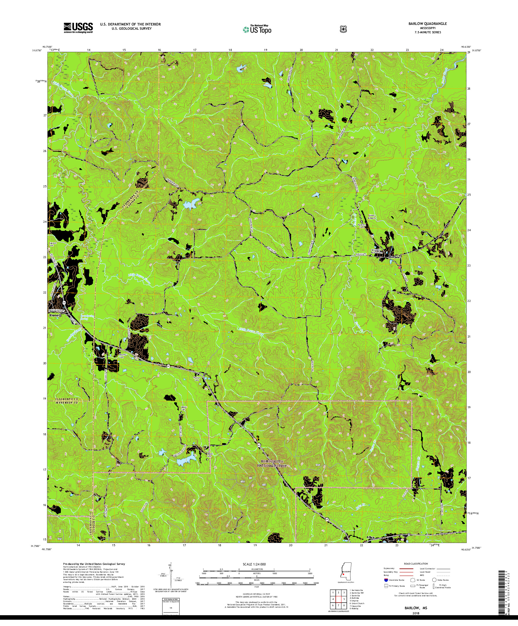 USGS US TOPO 7.5-MINUTE MAP FOR BARLOW, MS 2018