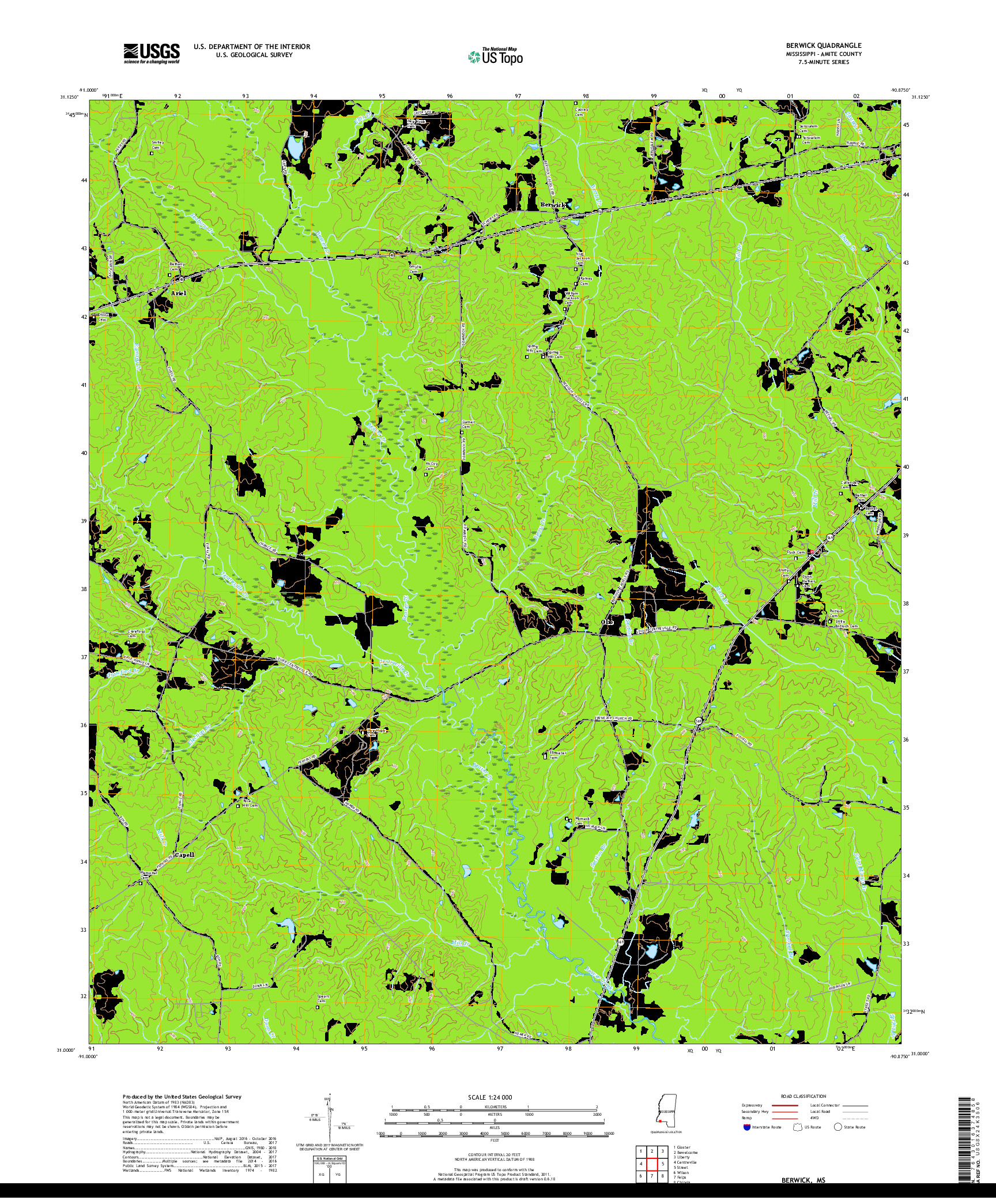 USGS US TOPO 7.5-MINUTE MAP FOR BERWICK, MS 2018