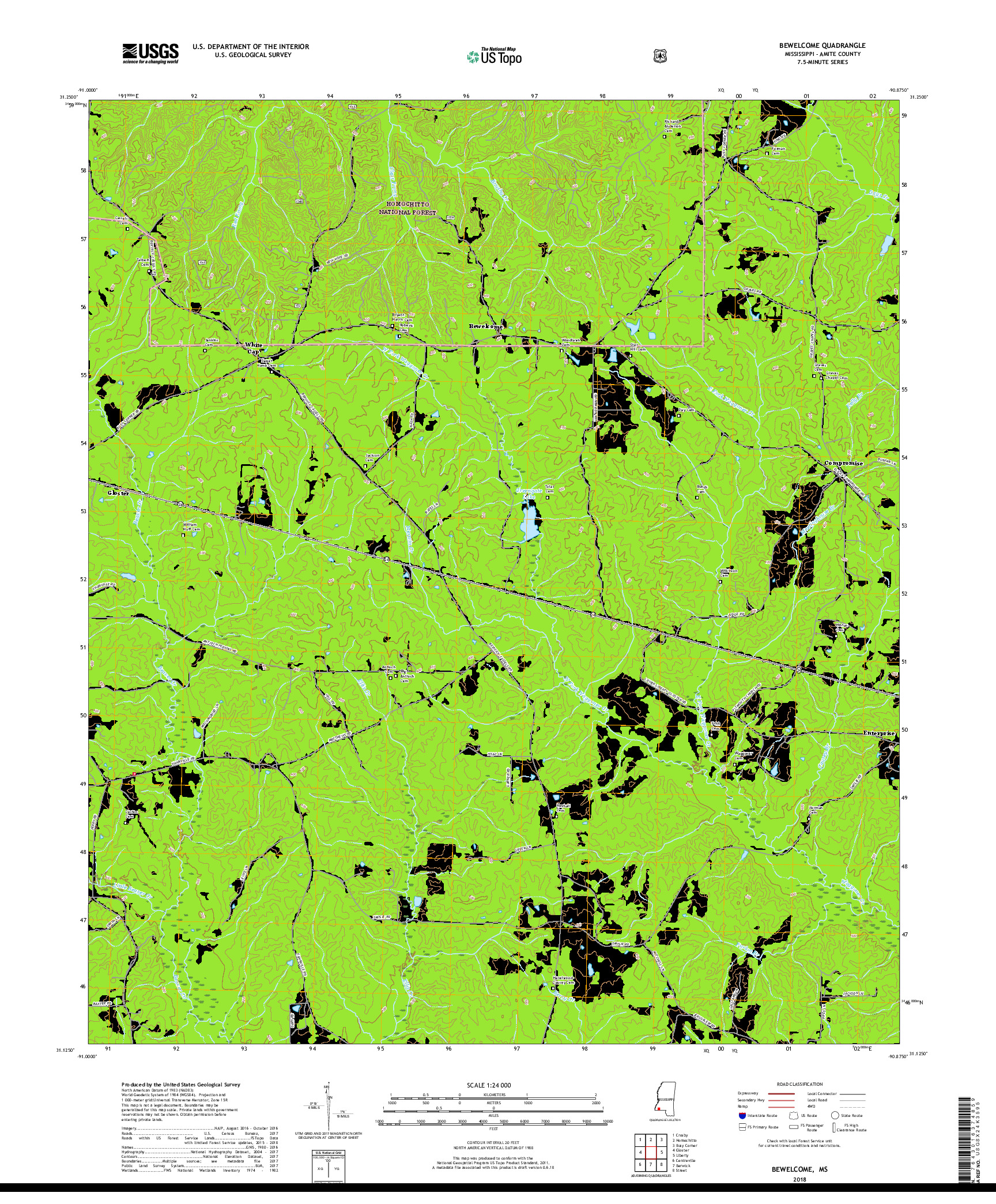 USGS US TOPO 7.5-MINUTE MAP FOR BEWELCOME, MS 2018