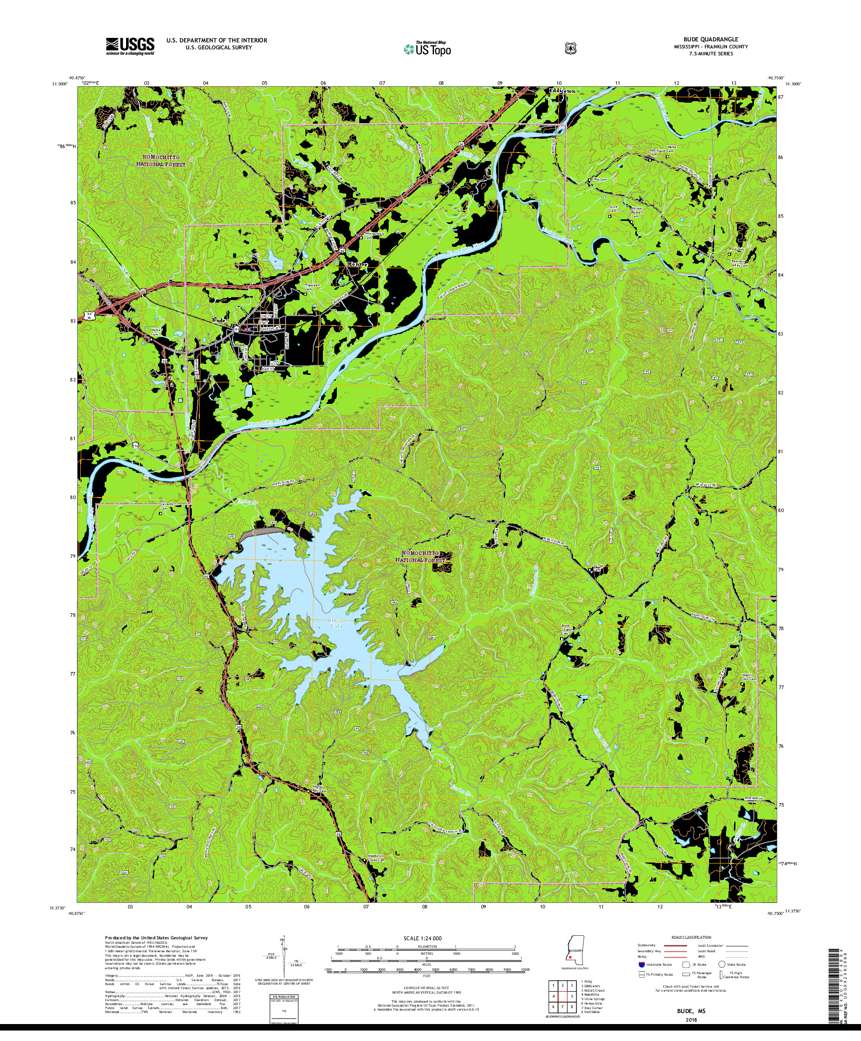 USGS US TOPO 7.5-MINUTE MAP FOR BUDE, MS 2018
