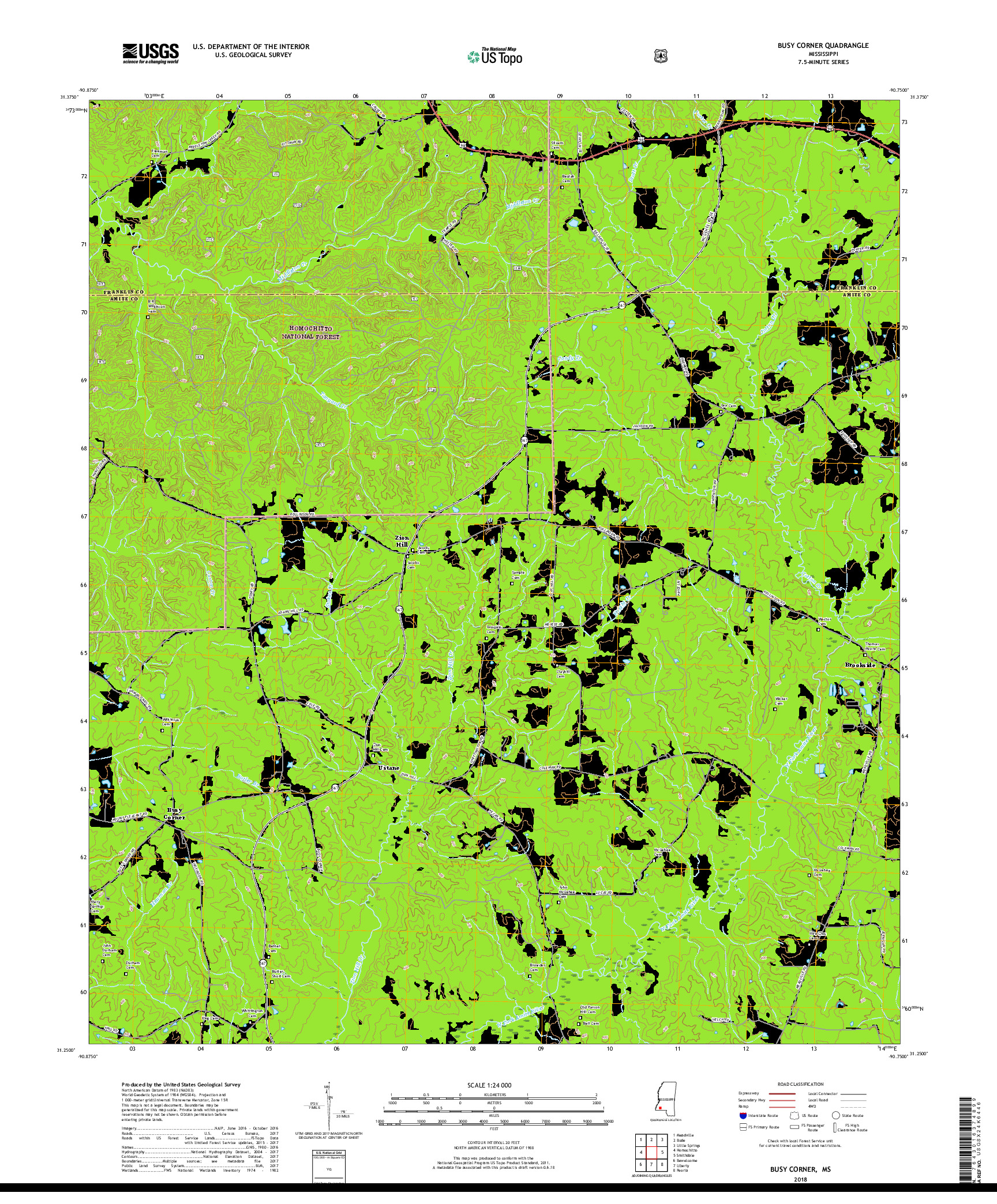 USGS US TOPO 7.5-MINUTE MAP FOR BUSY CORNER, MS 2018