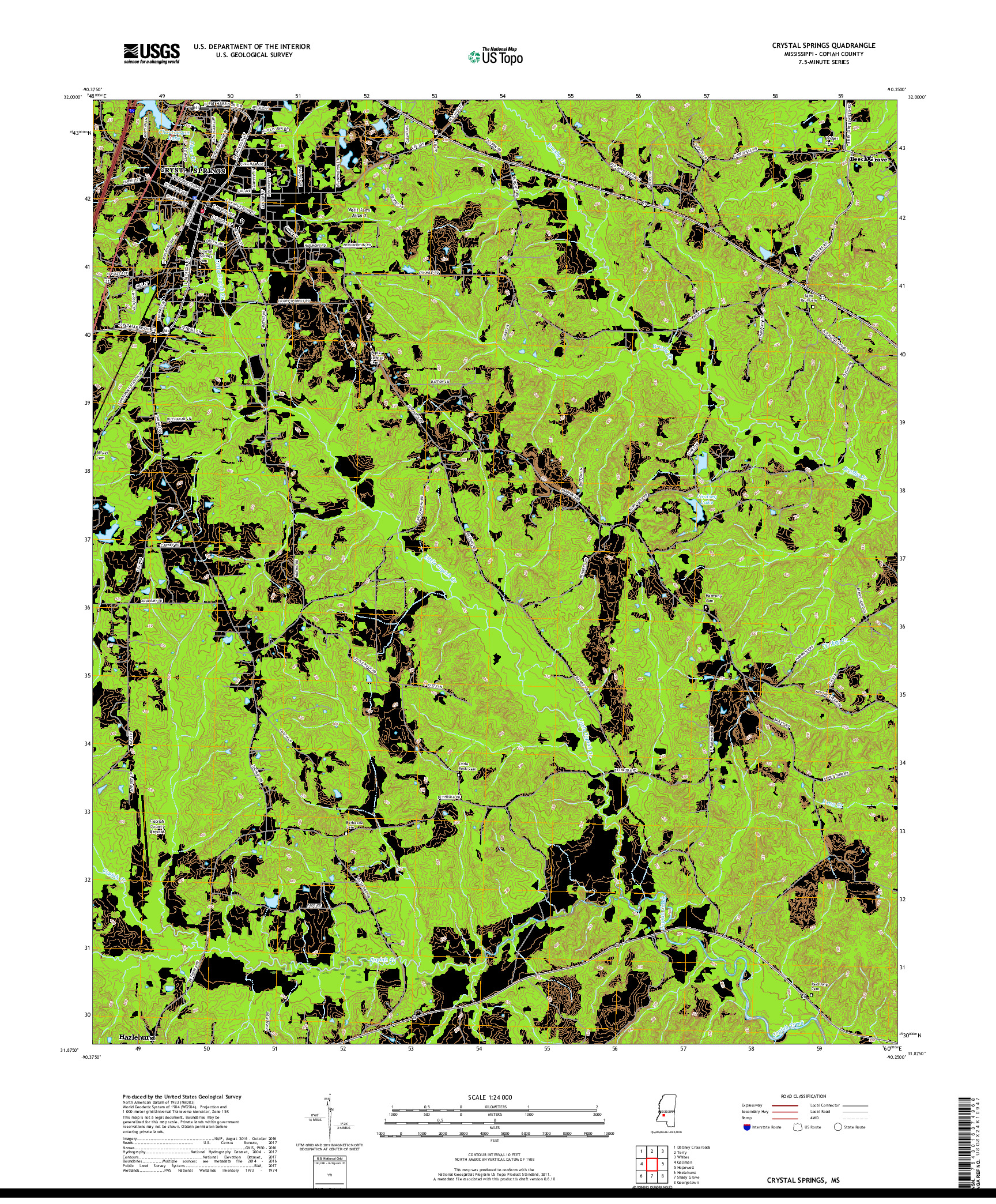 USGS US TOPO 7.5-MINUTE MAP FOR CRYSTAL SPRINGS, MS 2018