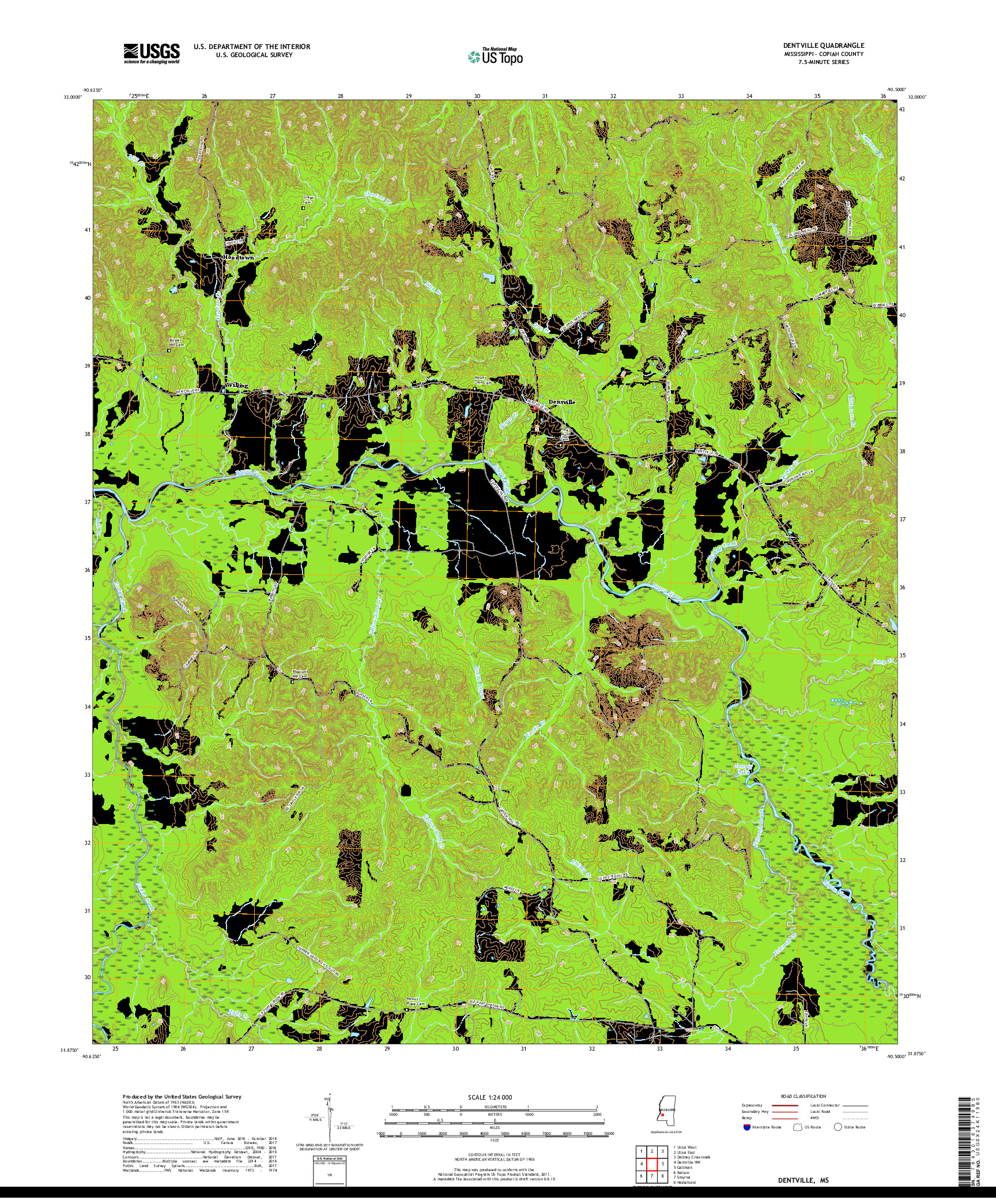 USGS US TOPO 7.5-MINUTE MAP FOR DENTVILLE, MS 2018