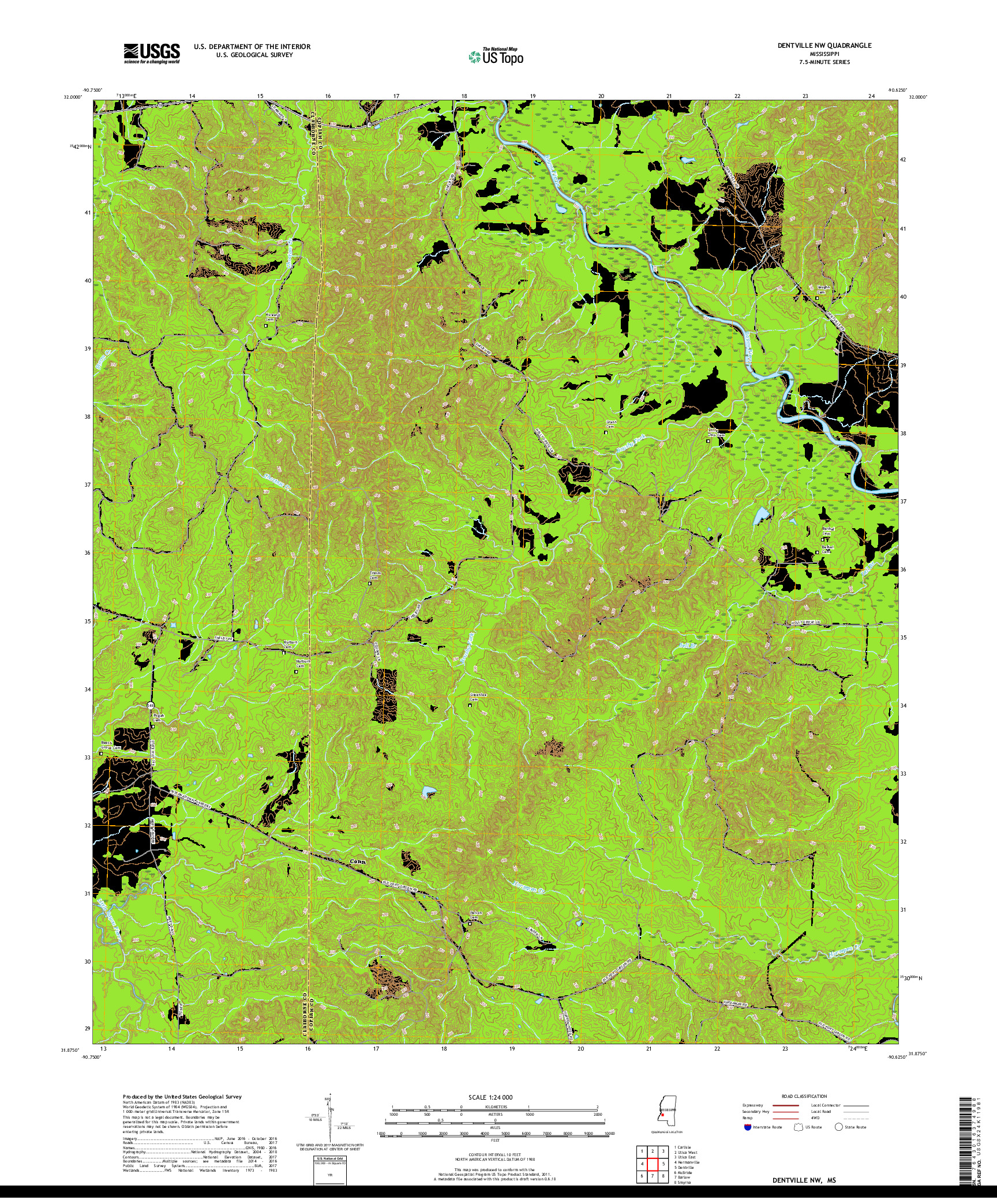USGS US TOPO 7.5-MINUTE MAP FOR DENTVILLE NW, MS 2018