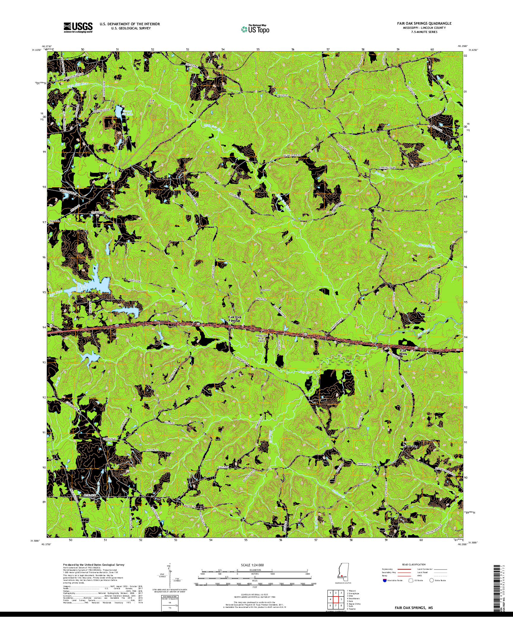 USGS US TOPO 7.5-MINUTE MAP FOR FAIR OAK SPRINGS, MS 2018