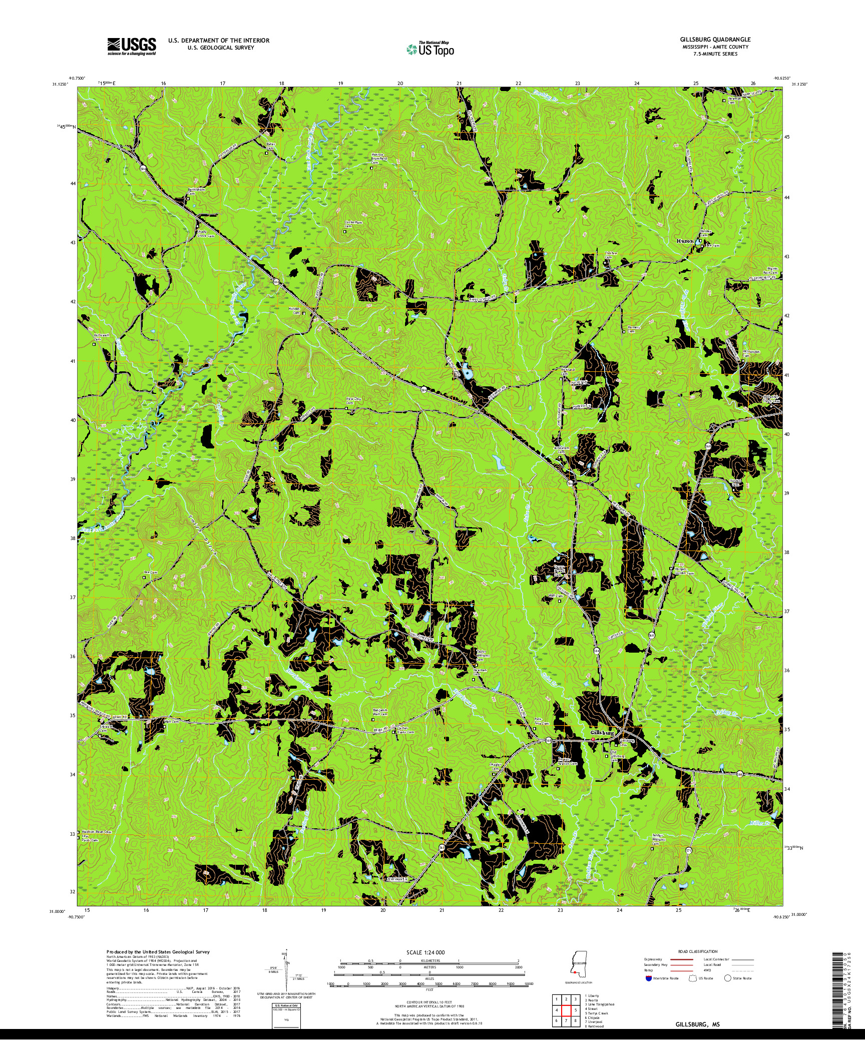 USGS US TOPO 7.5-MINUTE MAP FOR GILLSBURG, MS 2018