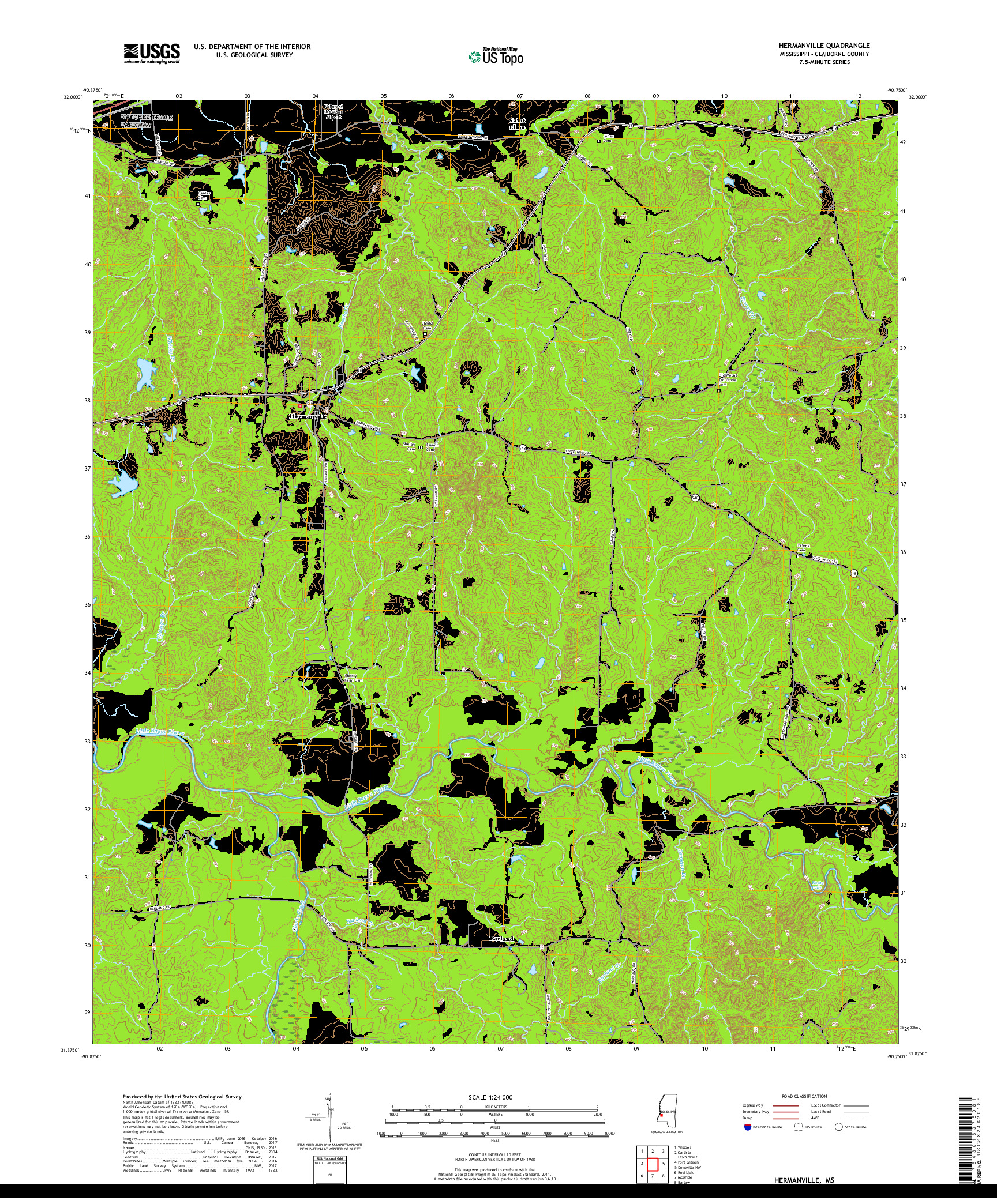 USGS US TOPO 7.5-MINUTE MAP FOR HERMANVILLE, MS 2018