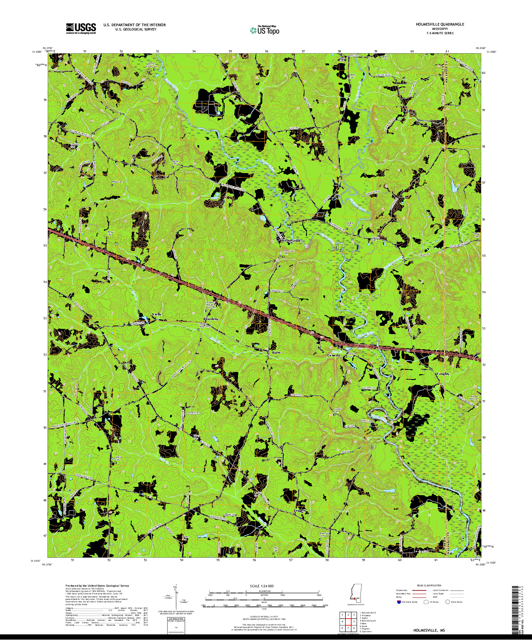 USGS US TOPO 7.5-MINUTE MAP FOR HOLMESVILLE, MS 2018