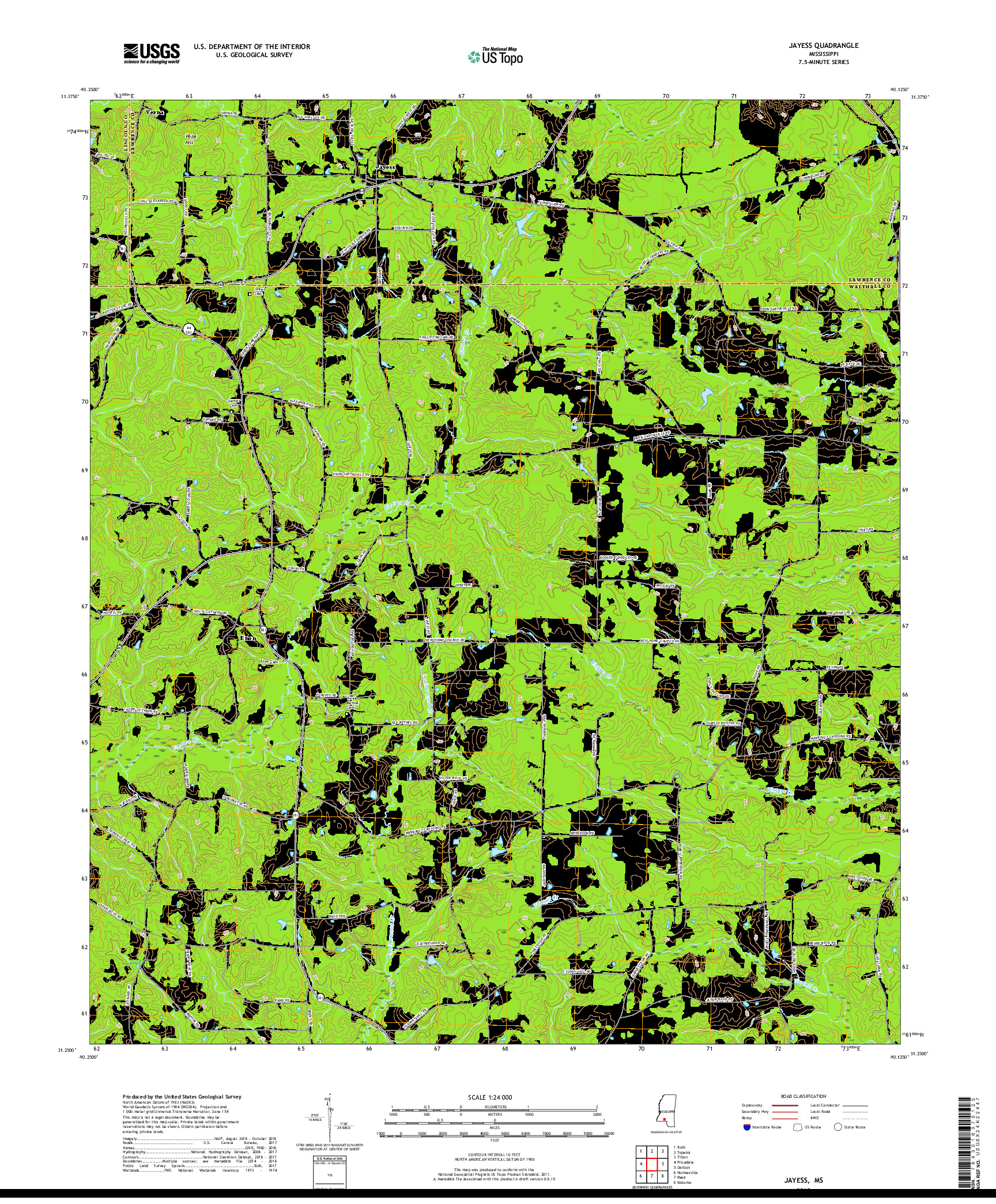 USGS US TOPO 7.5-MINUTE MAP FOR JAYESS, MS 2018