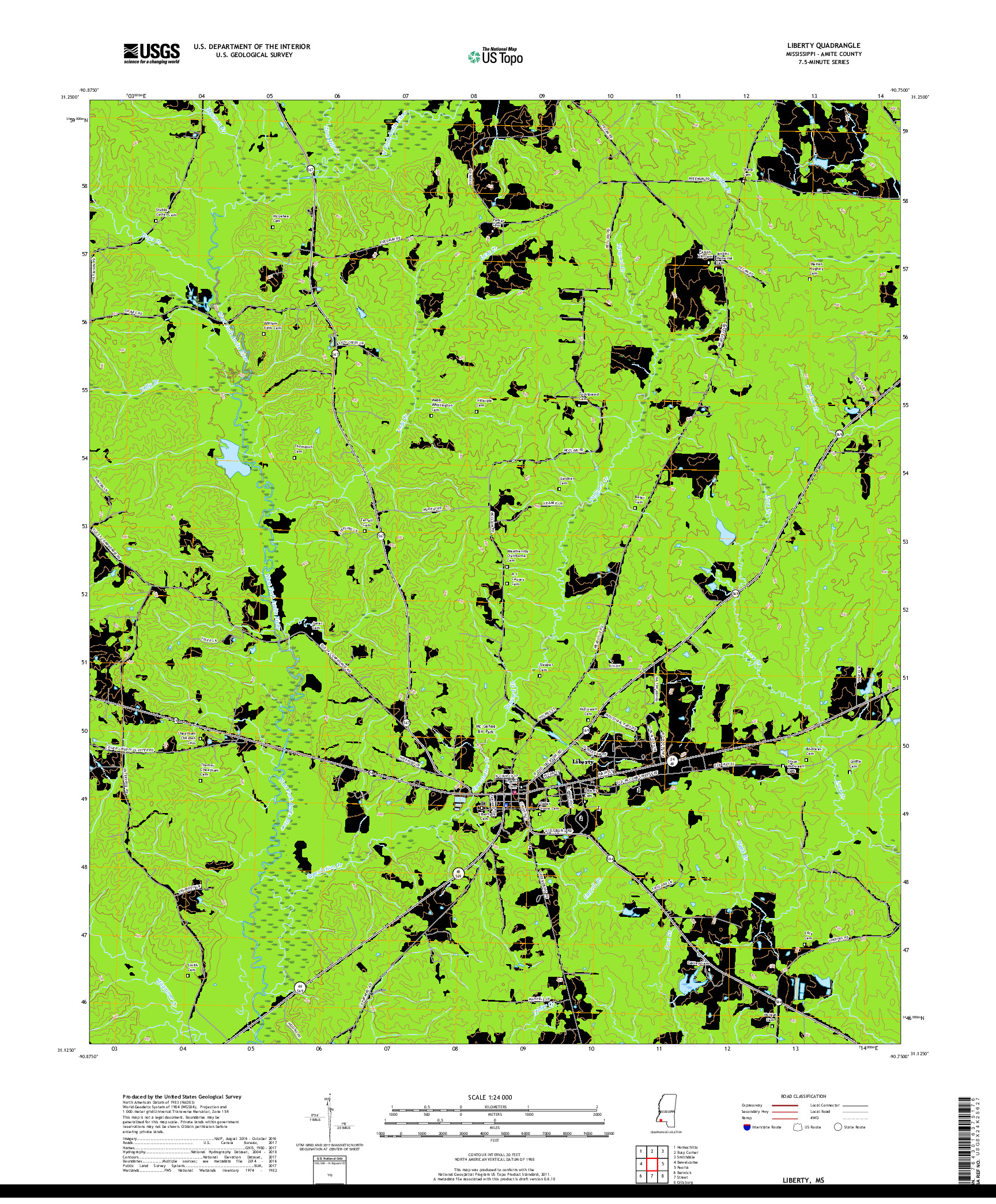 USGS US TOPO 7.5-MINUTE MAP FOR LIBERTY, MS 2018