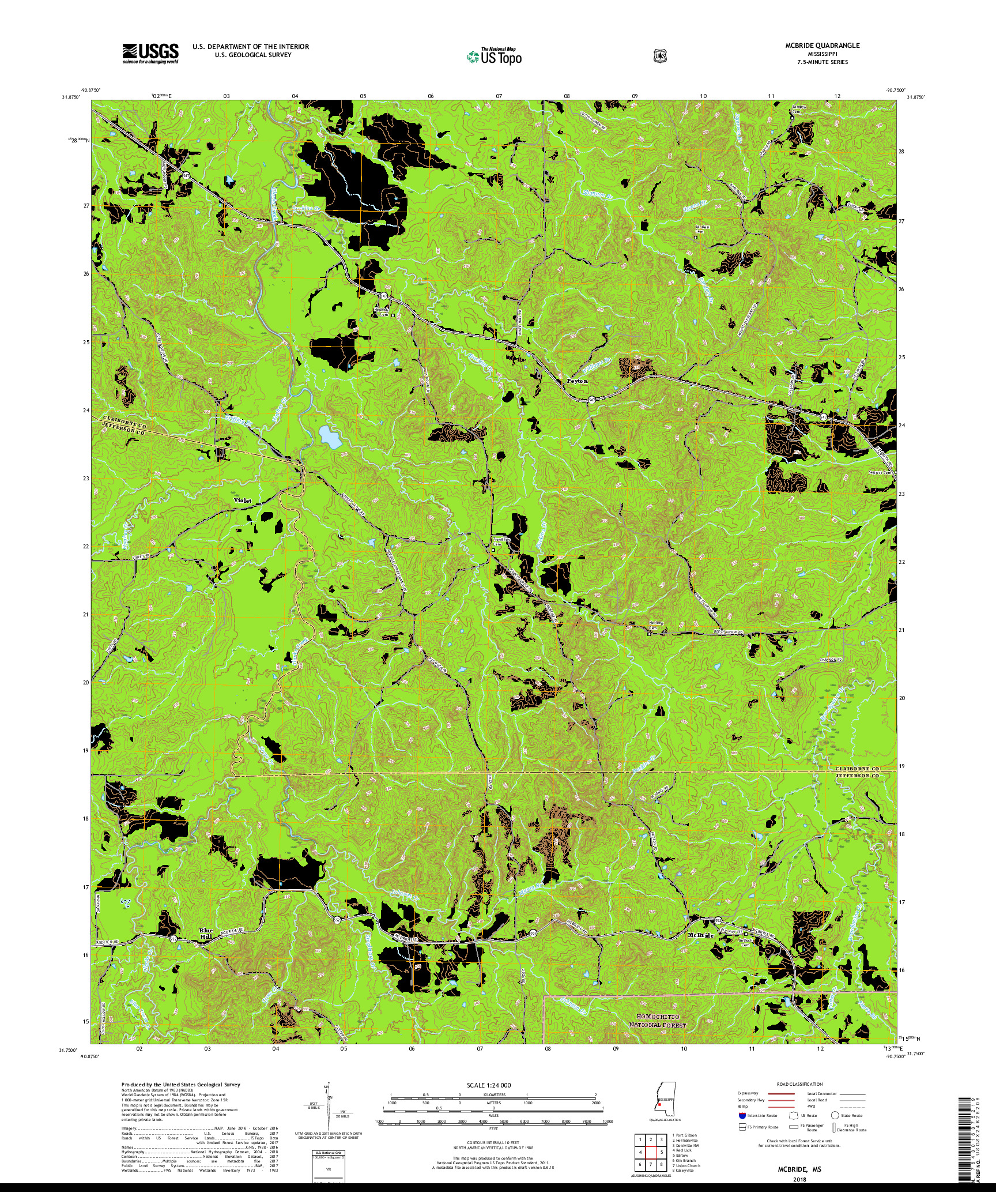 USGS US TOPO 7.5-MINUTE MAP FOR MCBRIDE, MS 2018