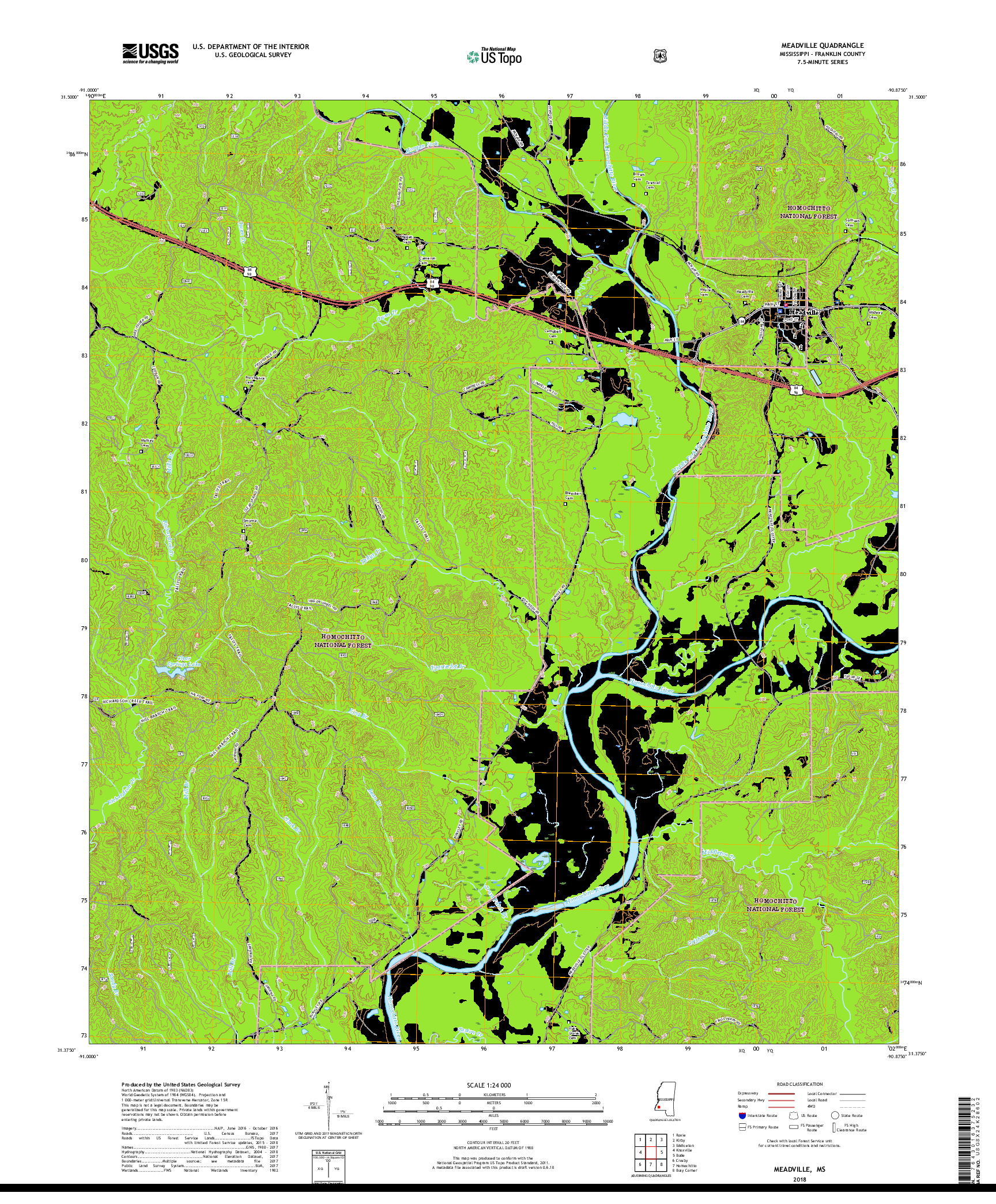 USGS US TOPO 7.5-MINUTE MAP FOR MEADVILLE, MS 2018